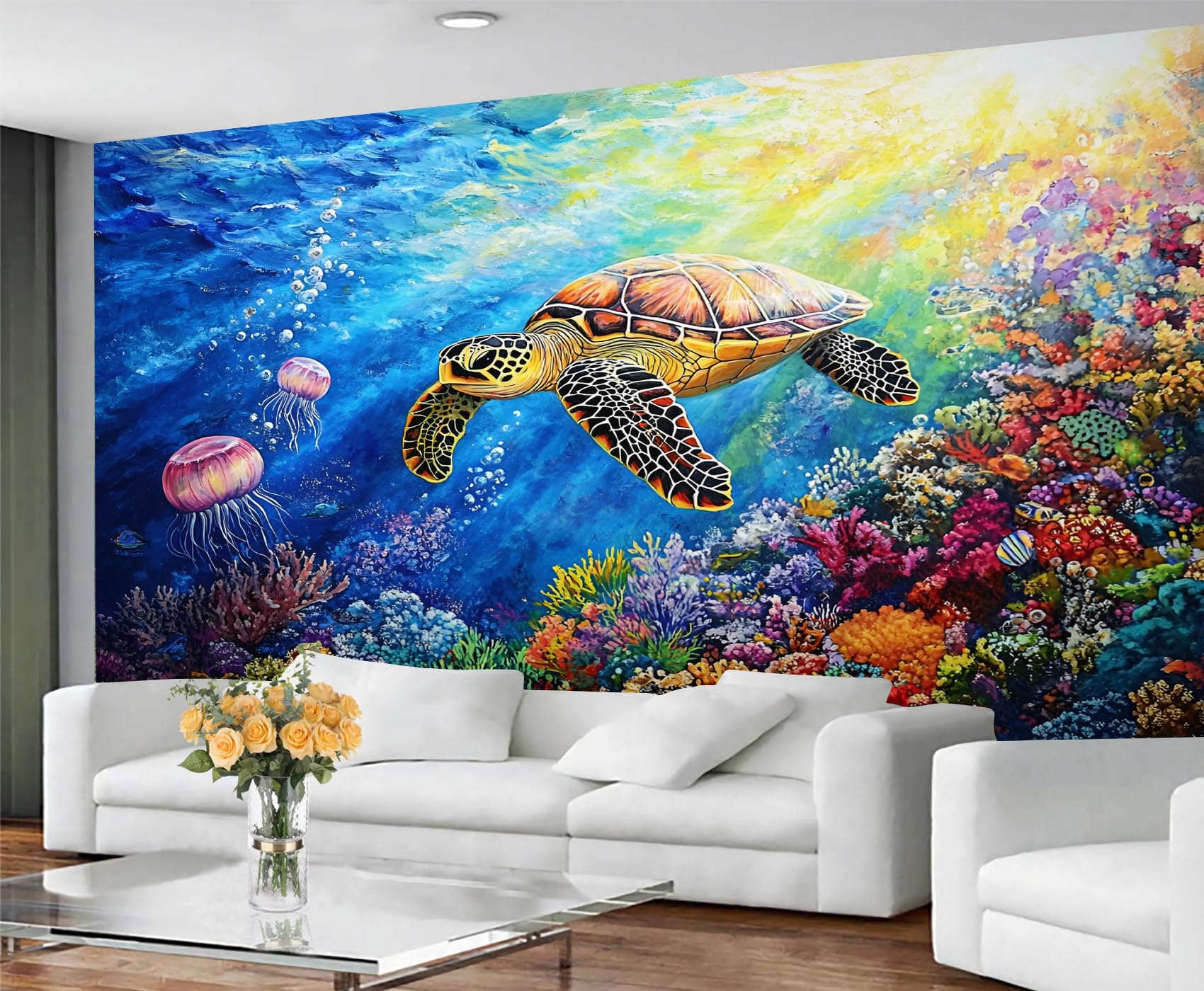 GIVLWF Wallpaper Turtle Bedroom Wallpaper Murals, Fantasy Ocean Wall Paper for Living Room, Large Mural & Room Decor, Marine Life Wall Paper - Not Self Adhesive