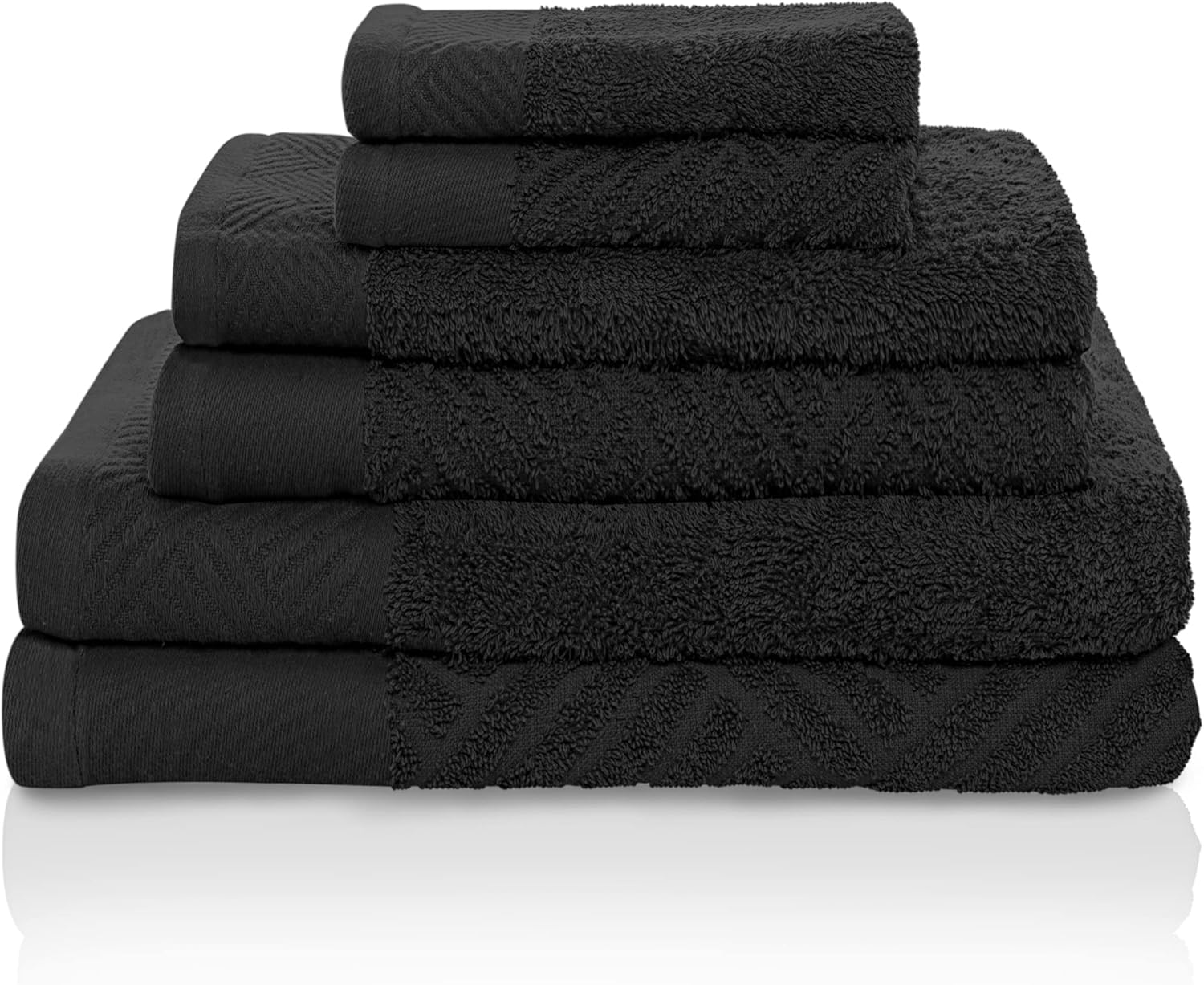 BLUENILEMILLS Egyptian Cotton 6 PC Basket Weave- Jacquard and Solid Towel Set, Premium Quality, Ultra Soft -Trendy Colors (2 face+2 Hand+2 Bath)