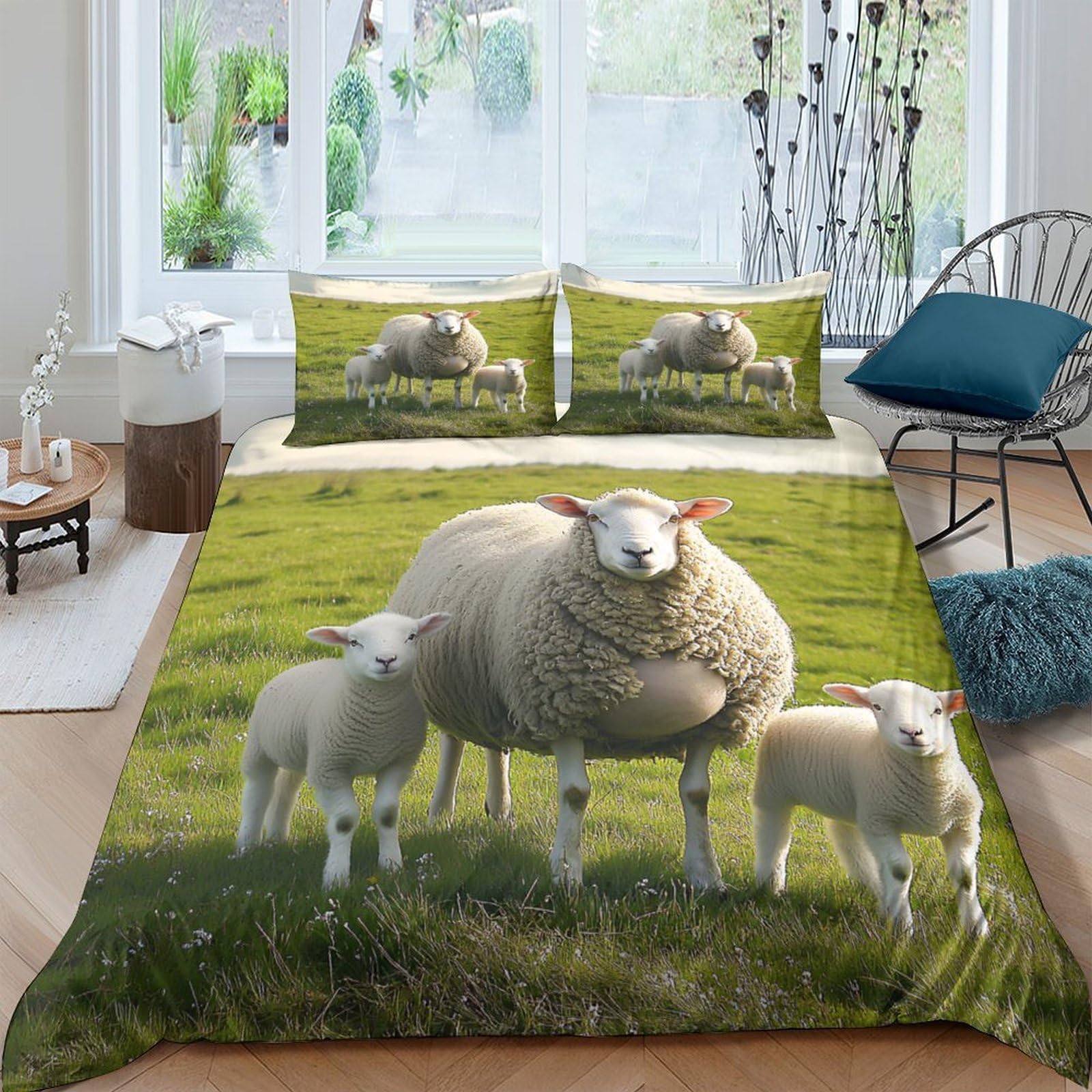 Ctjqhvkz Style-10 3D Printed Sheep Pasture Fitted Sheet Microfiber Soft Anti-Slip Lamb Family Bed Cover For Bedroom Dorm Mattress Decor Single（135X200cm）