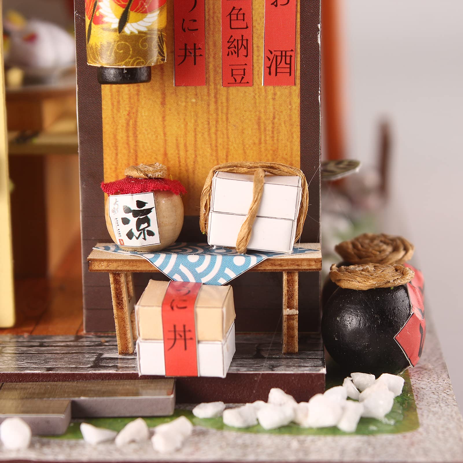 DIY Miniaturowy Zestaw Domowy, Drewniany DIY Sklep z Sushi Model Sklep z Jedzeniem i zabawą kreatywność Japońska Dioda LED montaż Rękodzieło Zabawka Miniaturowe Zestawy Domowe