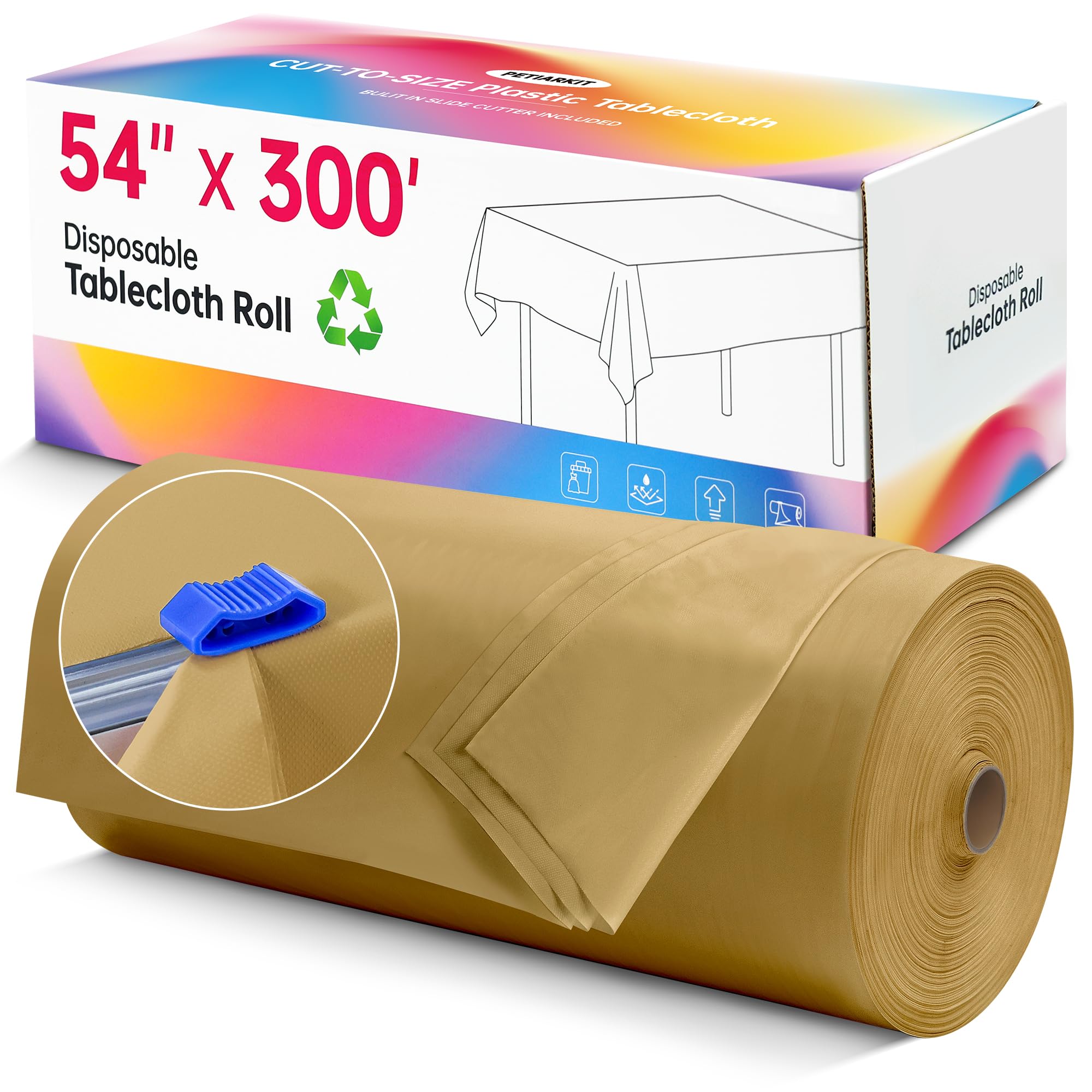 Plastic Table Cloth Disposable, 54In X 300F Table Cover Roll Waterproof