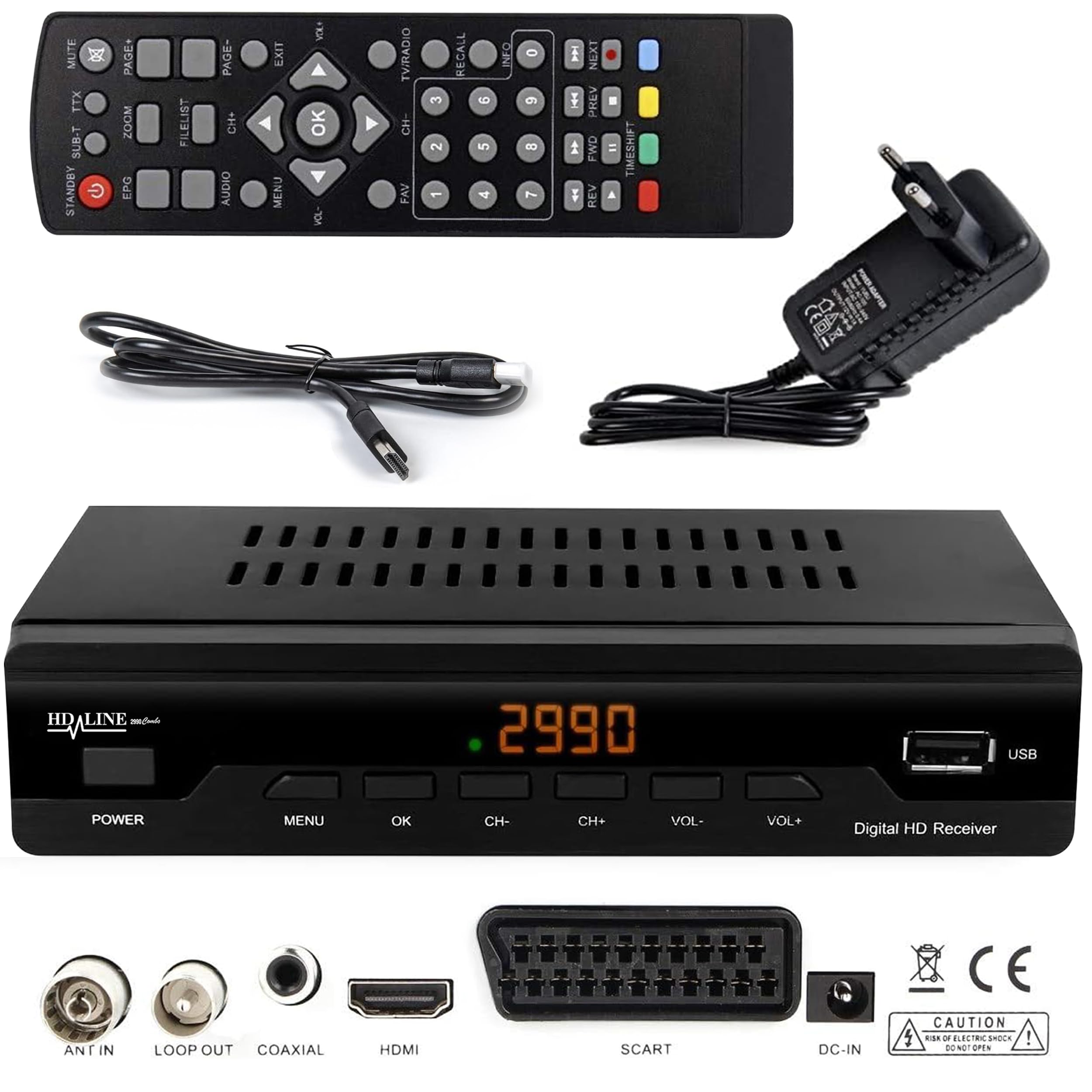 Hd-line EC 2990 Décodeur TNT - Full HD 1080p - DVBT-2 - Tuner TNT - Decodeur TV (HDTV,SCART,USB) HD pour TV