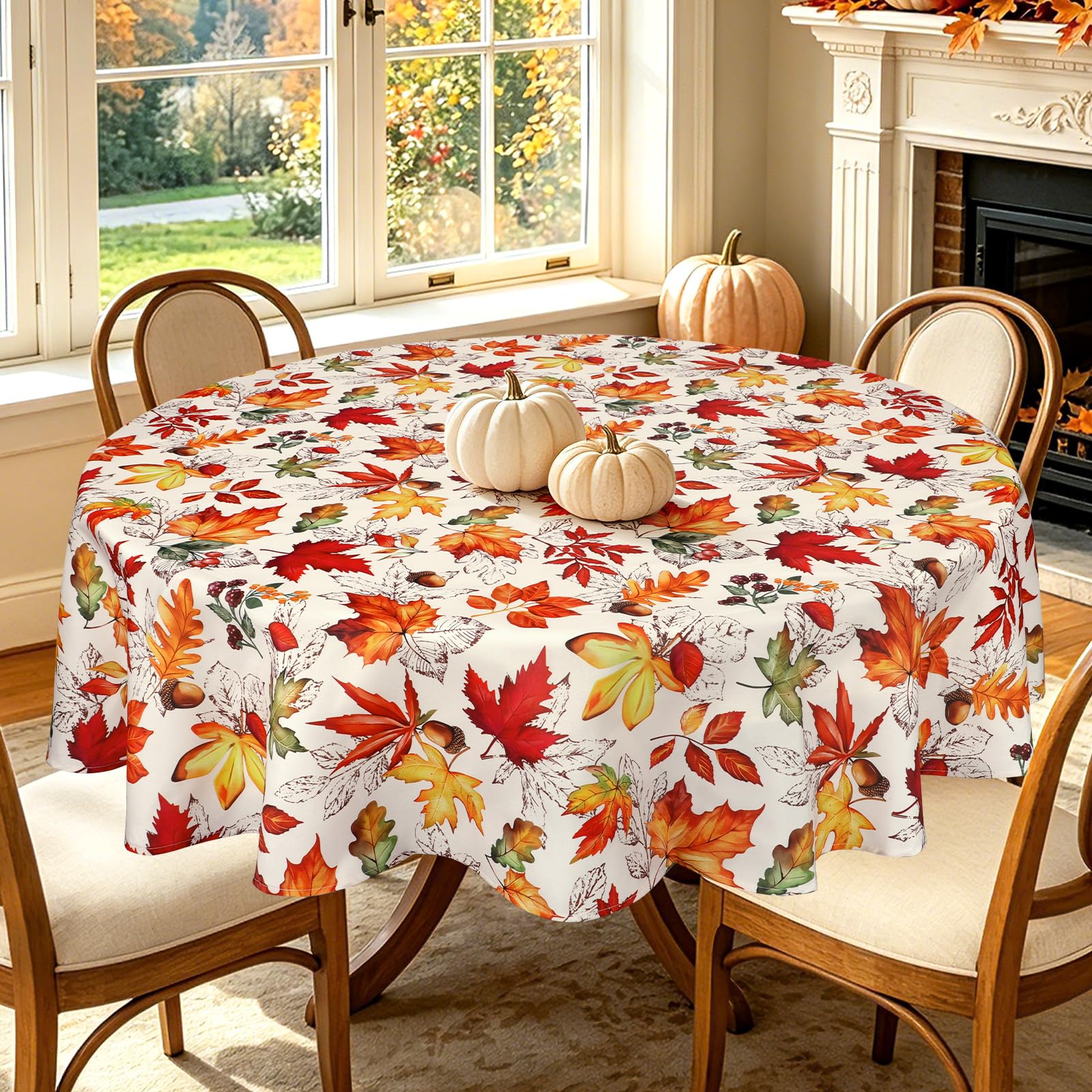 hometrixx Fall Retro Maple Leaf Round Table Cloth Cover Thanksgiving152cm