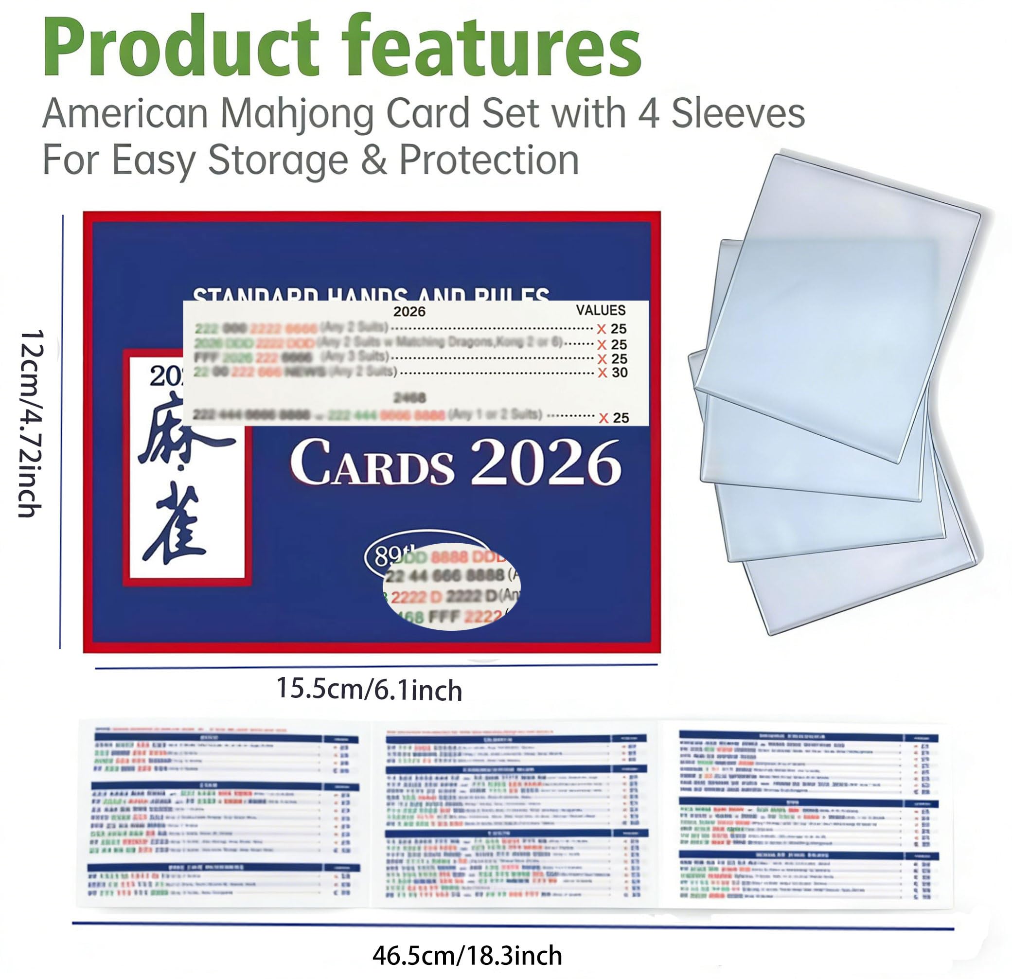 Toplepor Mahjong Cards 2026, 4 Packs Official Revision Game Cards with Covers Mahjong Cards 2026 - Latest Version Mahjong Score Cards, Clear Large Print, Easy-to-Read & Understanding for Mahjong Fans — view 2