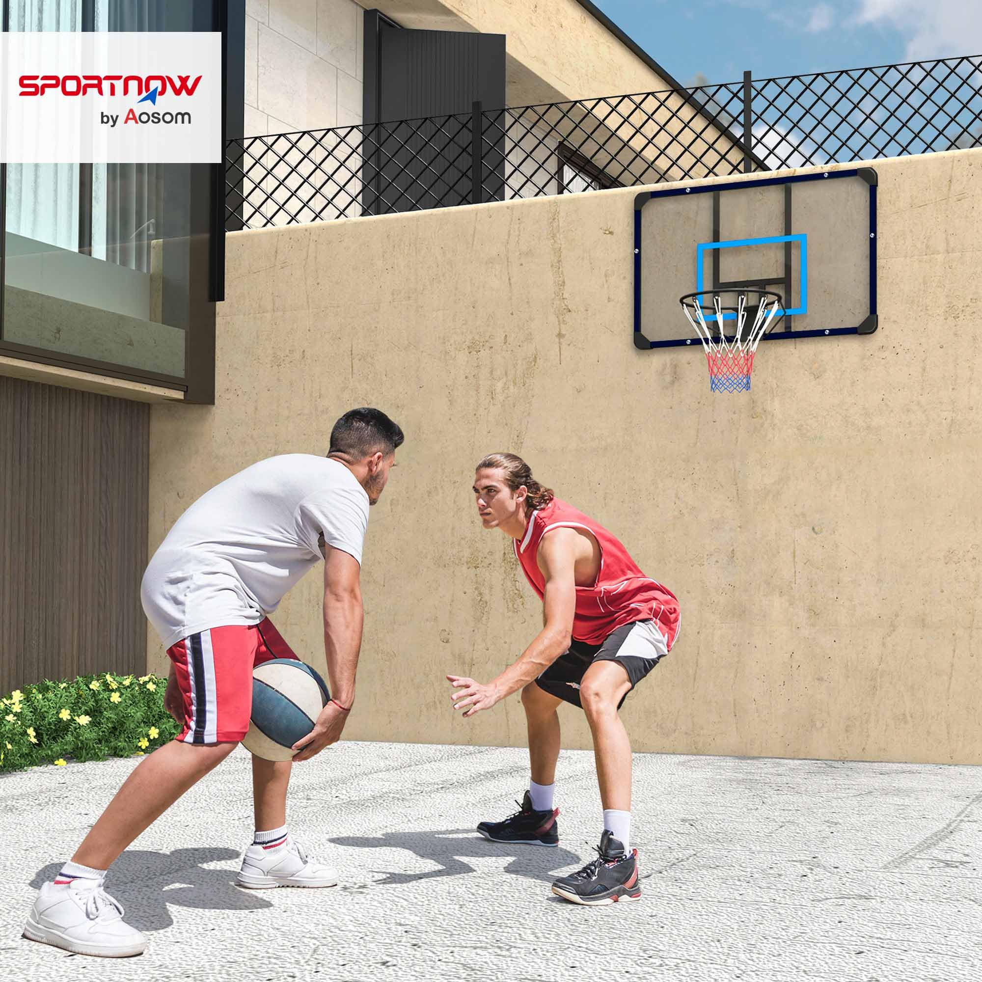 SPORTNOW Canestro Basket da Muro per Interno ed Esterno, Mini Canestro da Basket con Tabellone Infrangibile e Cerchio in Acciaio, 113x61x73 cm