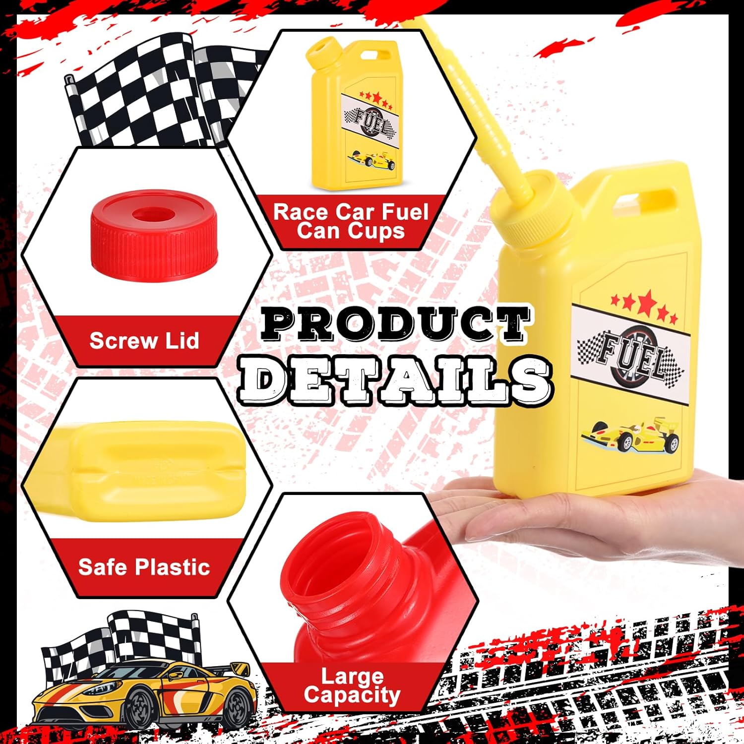 Mifoci 24 Pcs Race Car Fuel Can Cups Set 11 oz Fuel Race Drinking Cup with Straw Red Blue Yellow Racing Theme Birthday Party Favor for Kids Racing Car Theme Birthday Party Baby Shower