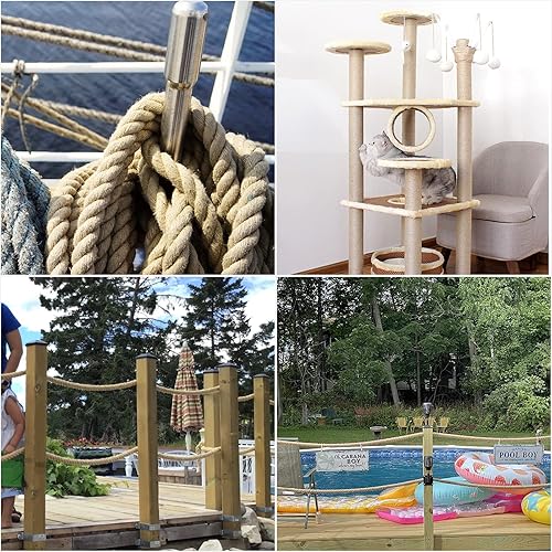 Miniatura 5 de Cuerda de manila (1-1/2 pulgadas x 15 pies), cuerda de cáñamo gruesa natural, cuerda de yute fuerte trenzada, cuerda de arpillera para manualidades,