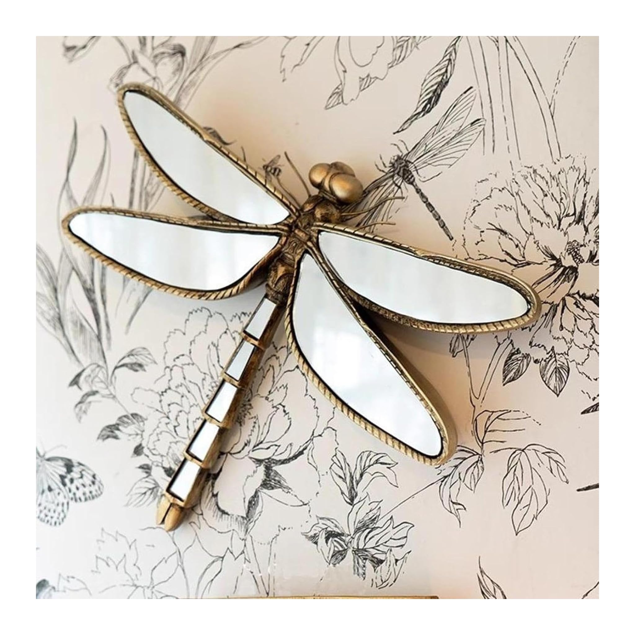 ZBELLO Resin Insects Glass Wall Decor,Gold Dragonfly Wall Mirrors，Creative Home Decoration for Bedroom Tabletop Balcony Corridor Victorian and European Themed Homes (Dragonfly)