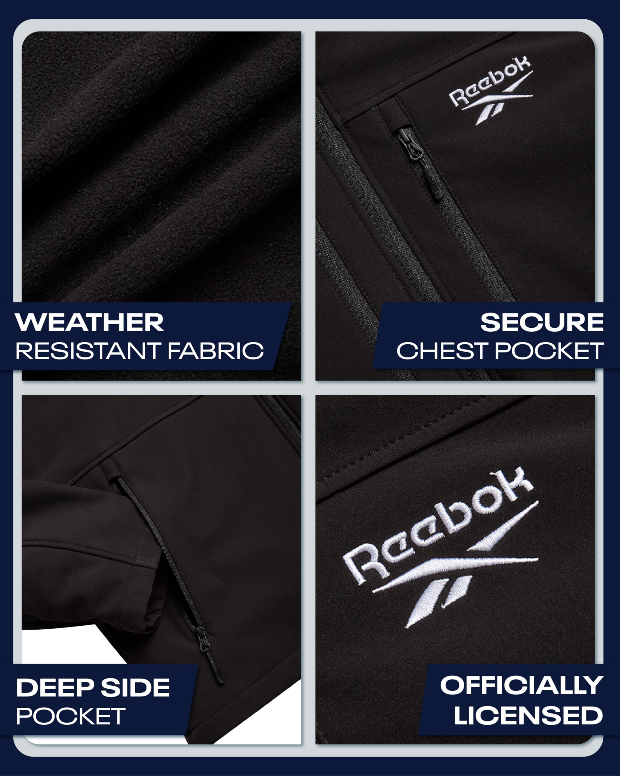 Reebok Giacca invernale da uomo in softshell, sistema 2 in 1, con cappuccio, giacca a vento in softshell, piumino rimovibile per uomo