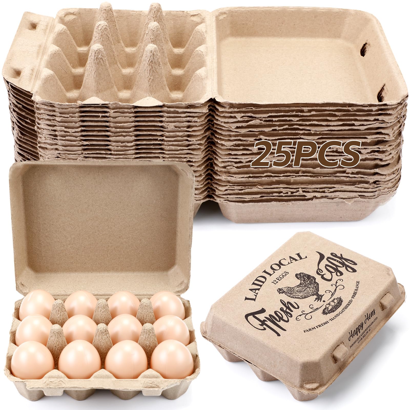 Zhanmai Egg Cartons 12 Count, 25 Pack Bulk Paper Pulp Boxes for Farm Eggs
