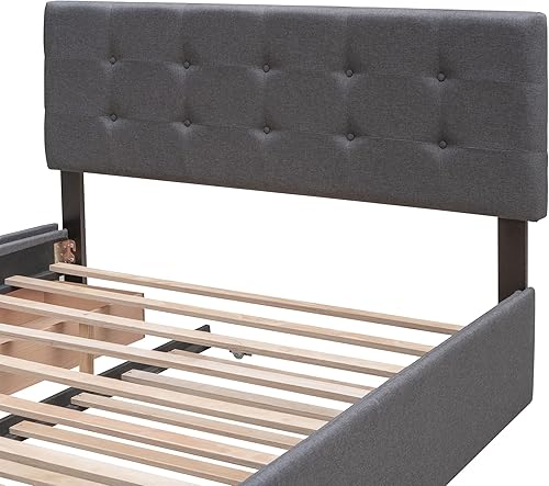 Miniatura 7 de Base de cama tapizada con base de cama de tamaño nidoQueen con 2 cajones soporte de listones de madera no necesita somier fácil montaje gris oscuro