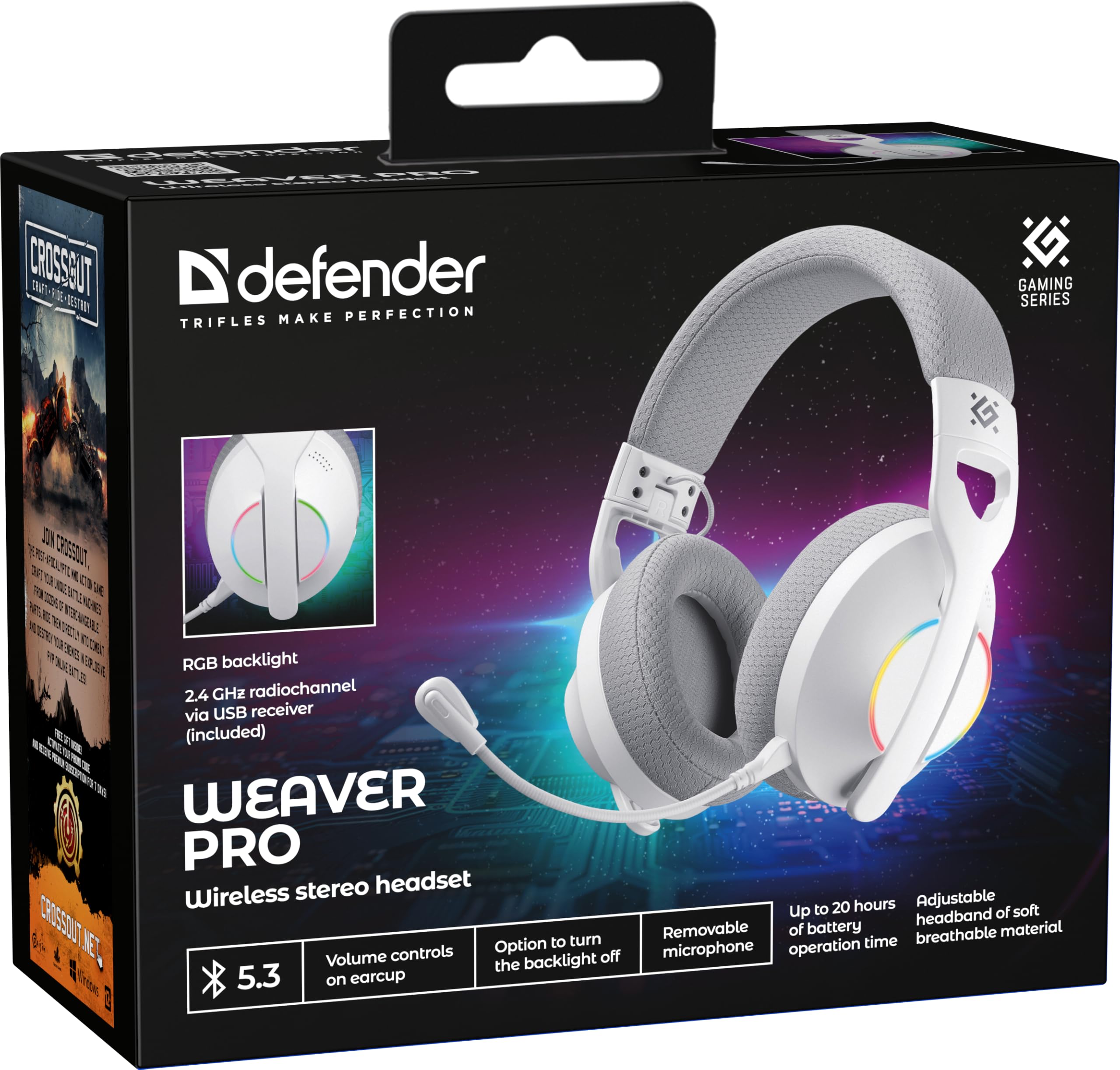 Defender® Weaver PRO Wireless Gaming Headset 40h Akkulaufzeit, 2.4GHz+BT(≤30ms), 7.1 SurroundSound,Kopfhörer Mit Mikrofon mit Noise-Cancelling, Kompatibel für PS5/PS4/Switch, PC Headset, Weiß