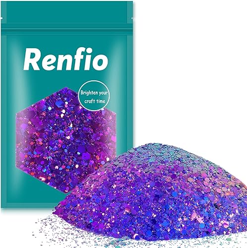 Miniatura 7 de Renfio Purpurina gruesa de camaleón, polvo fino mixto, cambio de color, 1.75 onzas (1.76 oz) de PET en escamas de PET, morado, verde, naranja,