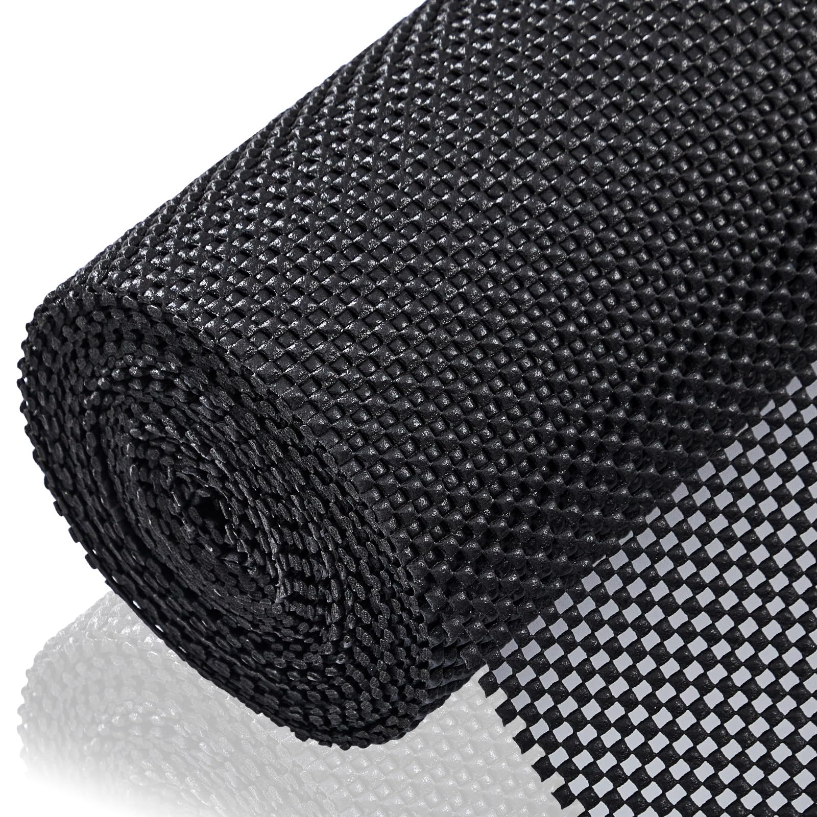 Viseeko Non Slip Drawer and Shelf Liners, 1.8mm Thick Grip Mat for Kitchen Cupboard and Cabinet, Breathable Open Grid Anti Slip Matting, Non Adhesive Liner for Rugs, RV, Caravan (Black, 51 x 610cm)