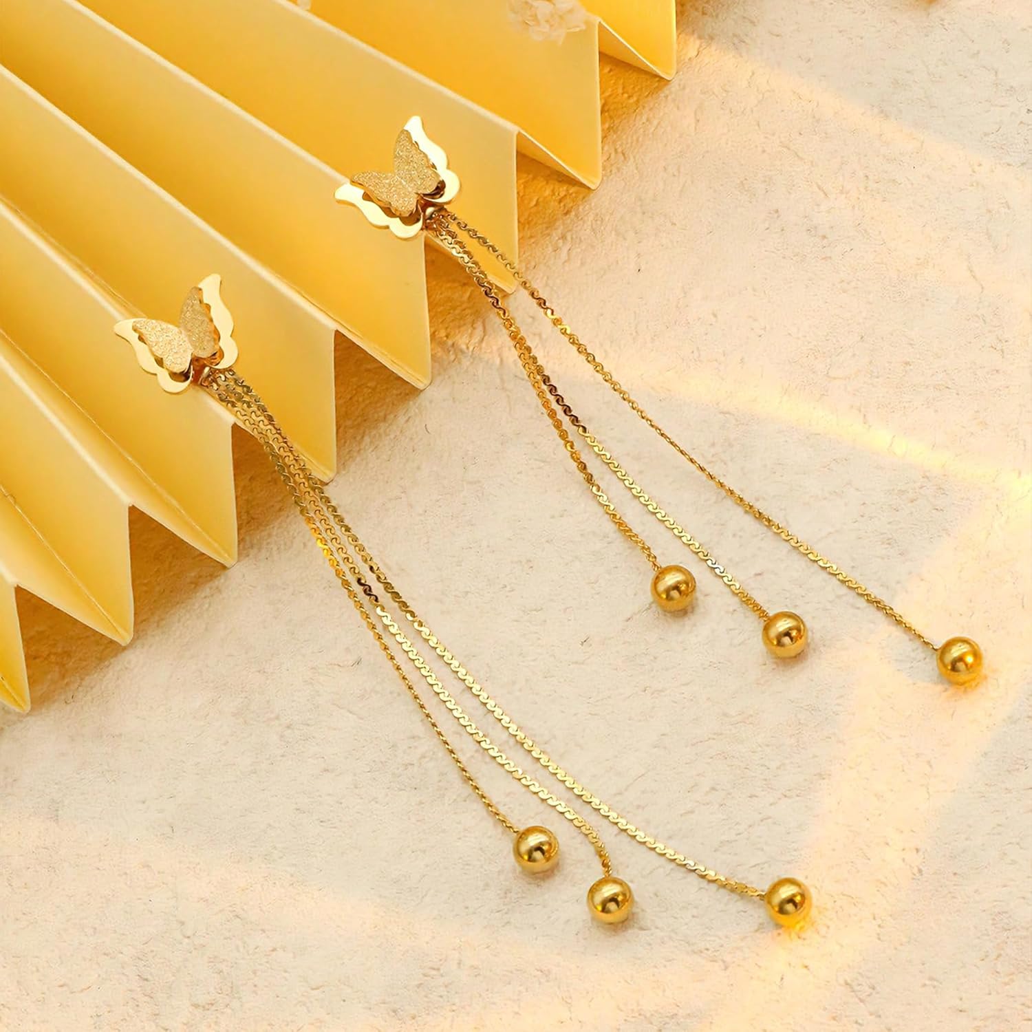 Butterfly Dangle Earrings Gold Wedding Bridal Long Earrings for Women Formal Elegant Jewelry - Image 3