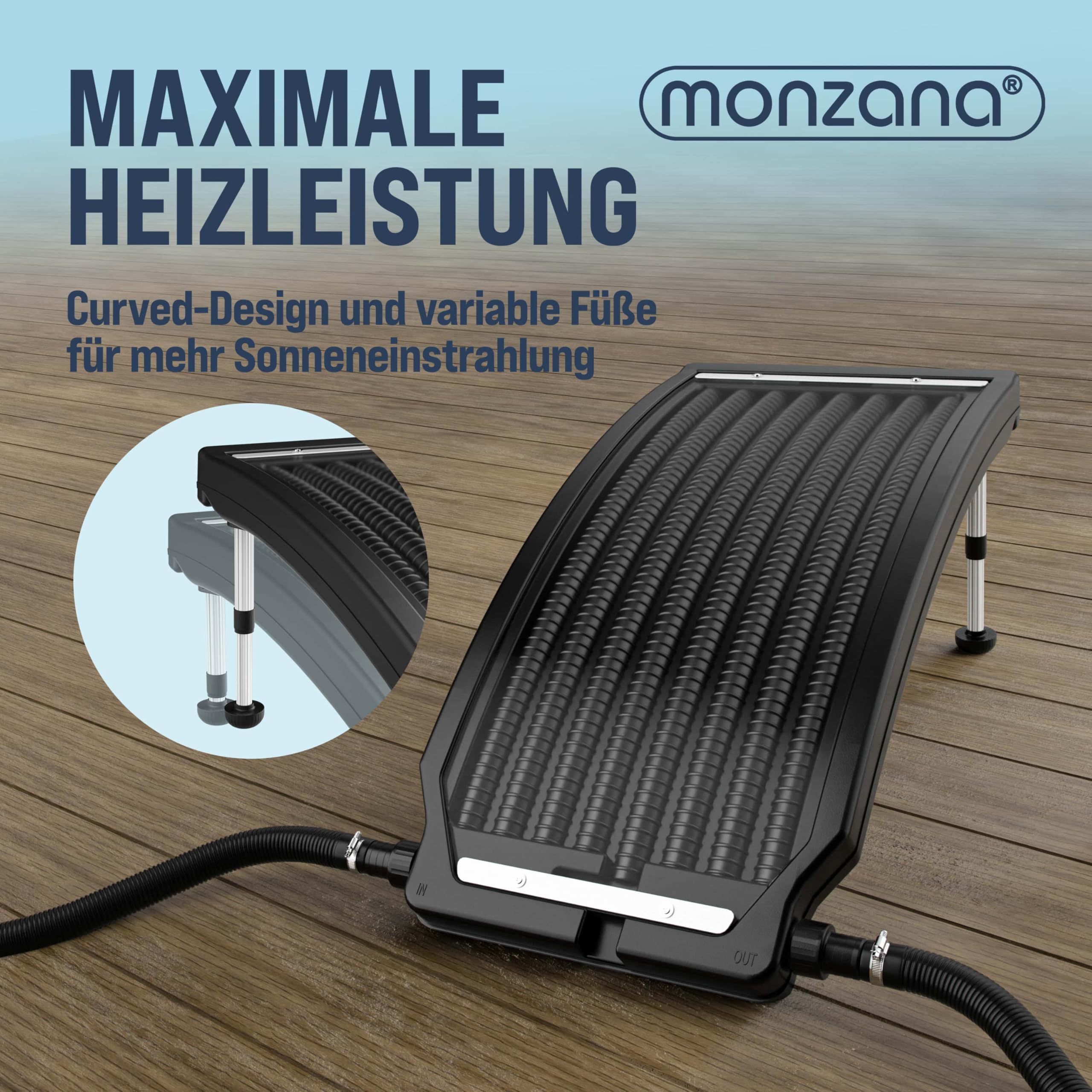 Monzana® Sonnenkollektor Pool 112x55x14cm 10000 L/h Höhenverstellbar 32/38mm Anschluss UV-Beständig Erweiterbar Poolheizung Solar Heizung Wasser