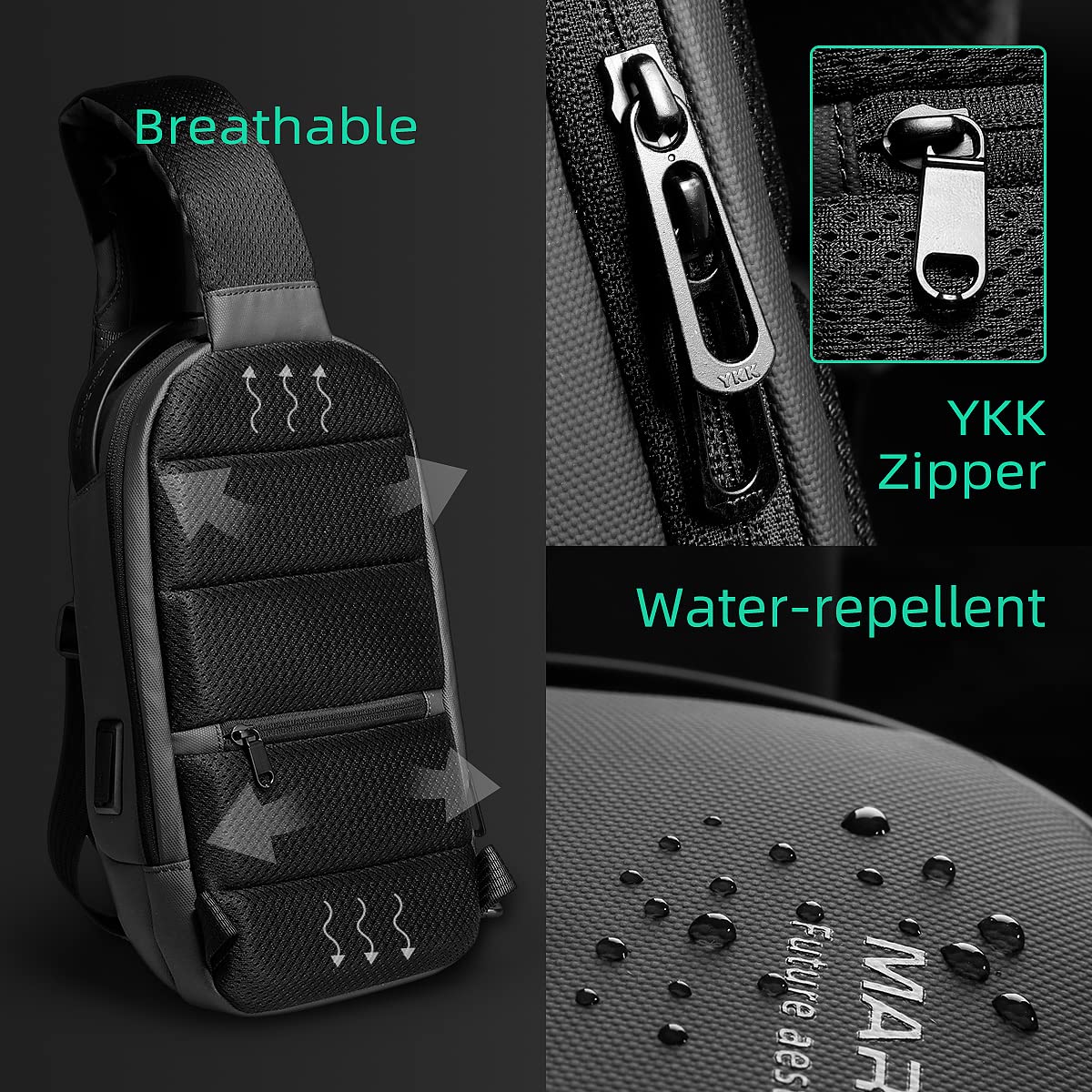 MARK RYDEN Zaino Monospalla Uomo, Borsa a tracolla Impermeabile, di ricarica USB antifurto,Zaino a tracolla per lavoro/Trekking/Ciclismo/Viaggio/Sports（Grigio）