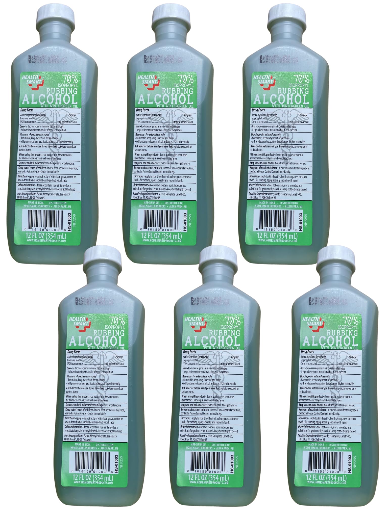 Isopropyl Alcohol 70% Solution with Wintergreen, Multipurpose First Aid Antiseptic and Cleaner for Minor Cuts, Scrapes, and Abrasions 12oz Pack of 6