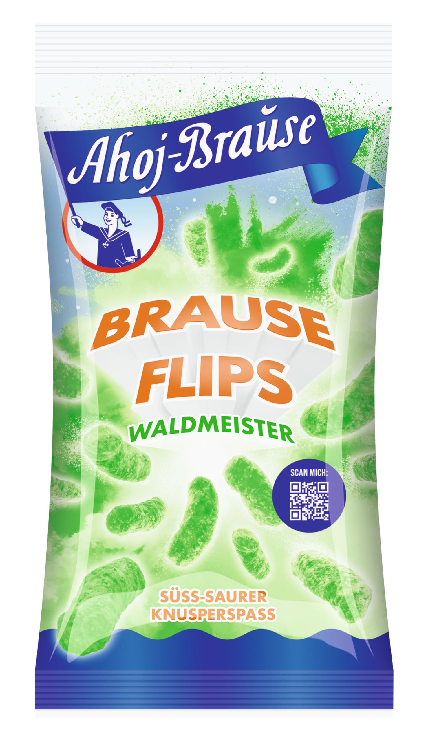 Frigeo Ahoj-Brause Flips Waldmeister – Puffreis-Snack mit Brause-Kick, vegan, knusprig und süß-sauer – Vorratspack, 18er Pack (18 x 60 g)