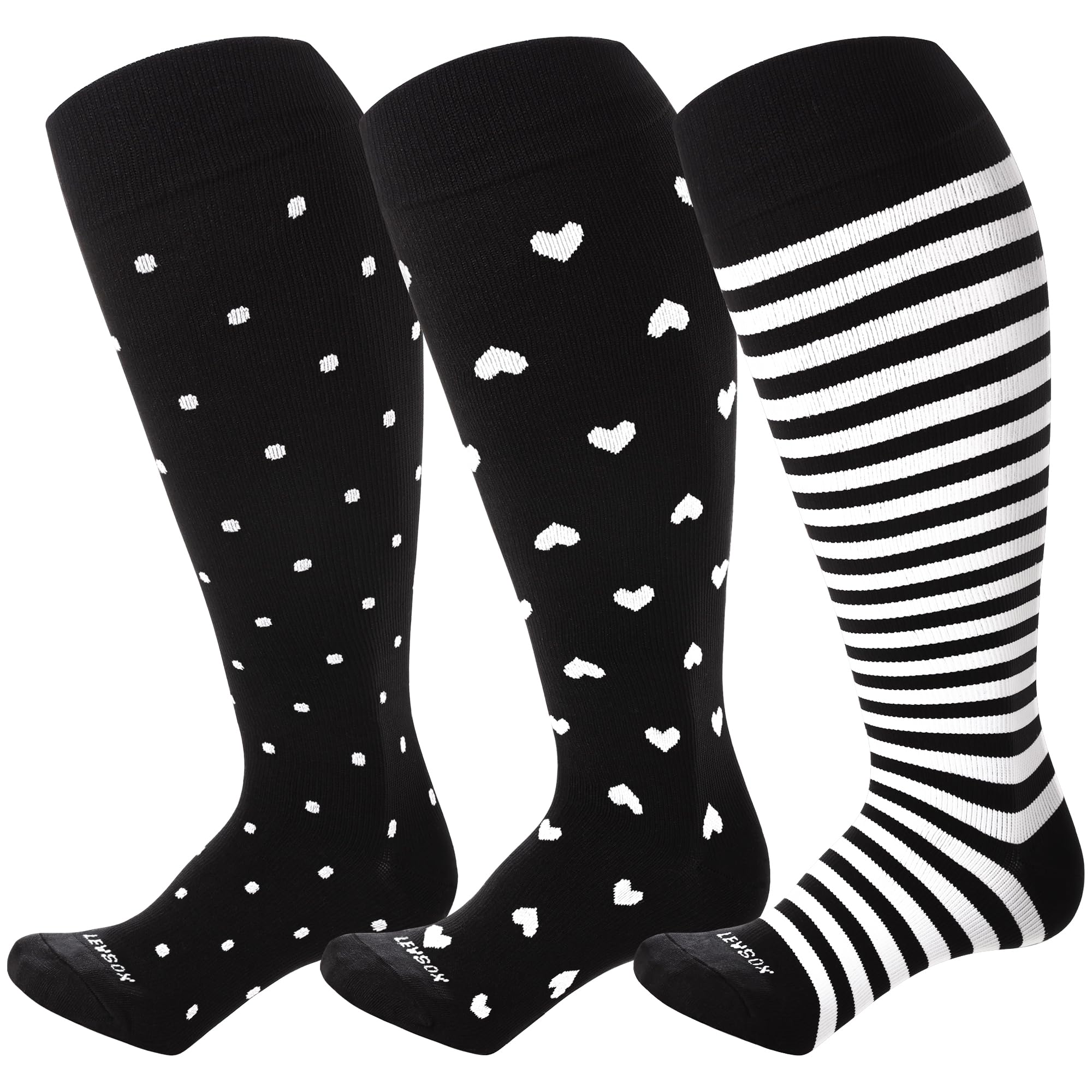 LEVSOX Plus Size Compression Socks for Women Men Wide Calf Extra Large 15-20 mmHg Knee High Sock for Nurses Pregnant Travel