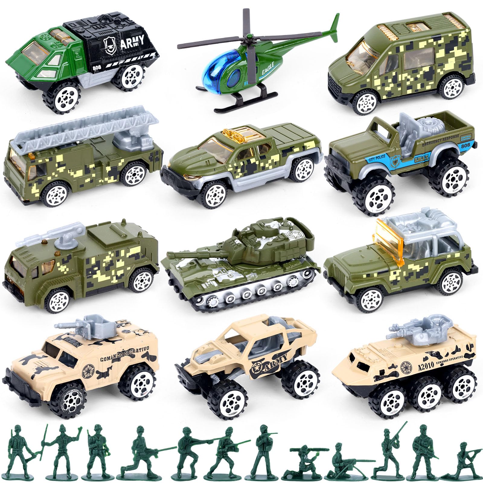 3 otters 62PCS Die-cast Military Vehicles Playsets,Army Toy Vehicle Models Alloy Metal Vehicle with Army Men, Truck Tank Helicopter Toys Military Combat Toys for Boy Girl Kid Birthday Gift Party Favor