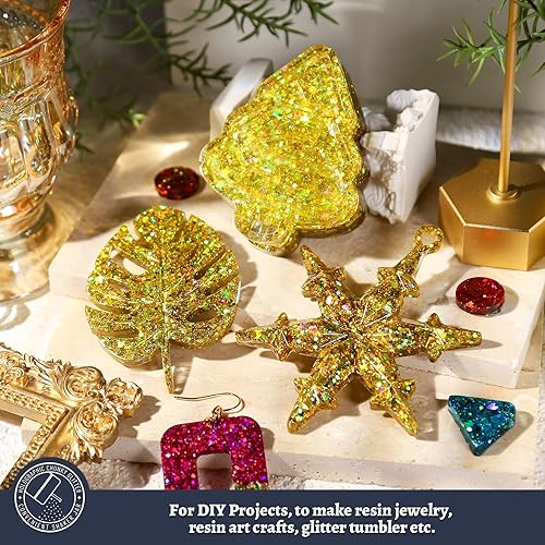 Miniatura 5 de LEOBRO Brillantina dorada, 5.64 onzas  5.64 onzas holográfica gruesa para manualidades, resina, cuerpo de uñas, vasos, decoraciones de fiesta