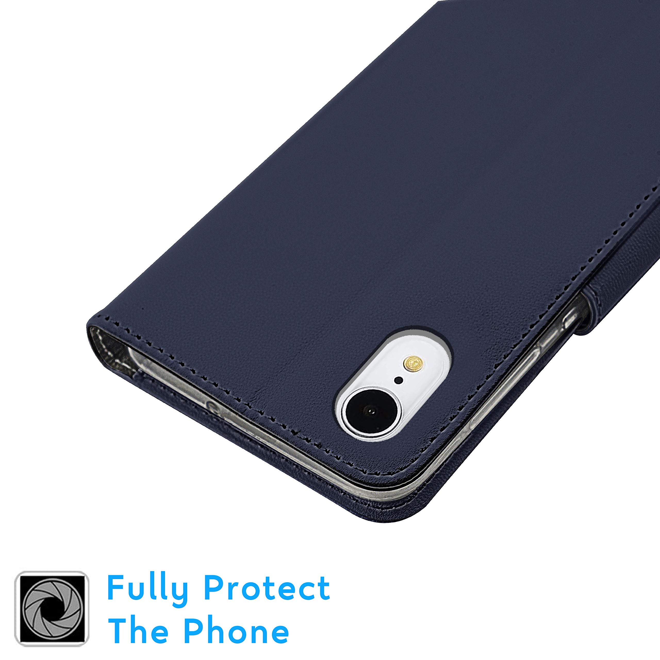 Newtop - Funda compatible con Apple iPhone XR, HQ Lateral funda libro Flip Magnética Cartera de piel sintética Stand (azul