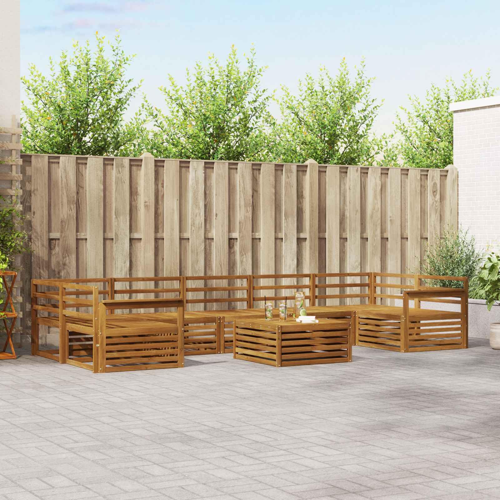 Outdoor-Gartenmöbelset 8-teilig aus massivem Akazienholz wetterfestes Design für Terrasse Balkon und Garten, inklusive Tisch, Sofas und Armlehnen
