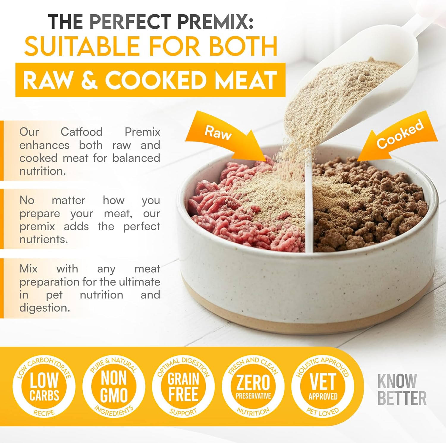 Know Better Chicken Recipe Premix for Raw Or Cooked Cat Food - Natural Supplies Meal Mix with Taurine for Cats - Indoor Cat Food Meal Completer, Feline Premix for Homemade Cat Food - 4.8 Oz