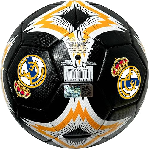 Miniatura 4 de Icon Sports Balón de fútbol Real Madrid, para todas las edades, tallas 2,4 y 5, con licencia R. Madrid Black Ball