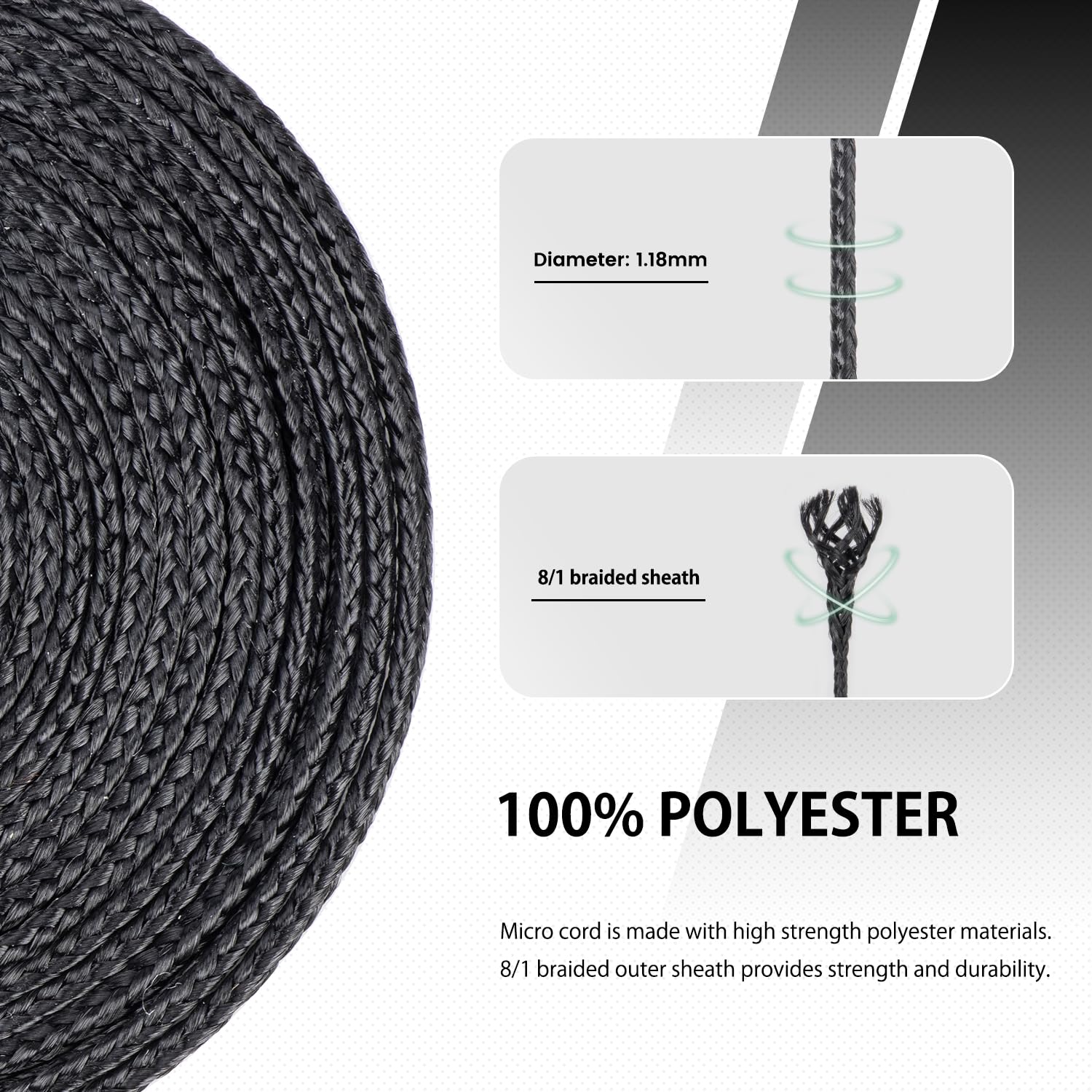 Abma Cord Micro Corda 1,18 mm Corda 50M Bobina - Max. 45kg (100lbs) - Nero