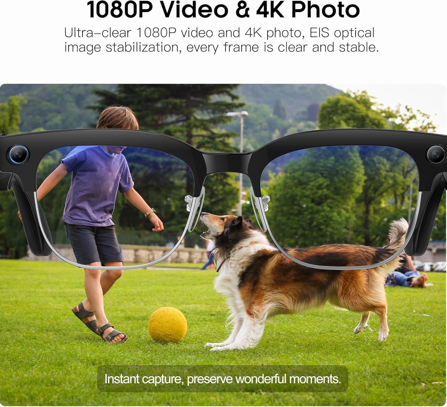 AI Smart Glasses with Camera,  Photo/Video, Anti-Shake Recording, Music & Bluetooth Calling, Real-Time Translation