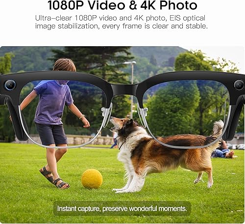 Miniatura 4 de Lentes inteligentes AI con cámara de 8 MP, foto 4K/video 1080P, grabación antivibración, música de 12 horas y llamadas Bluetooth, traducción en