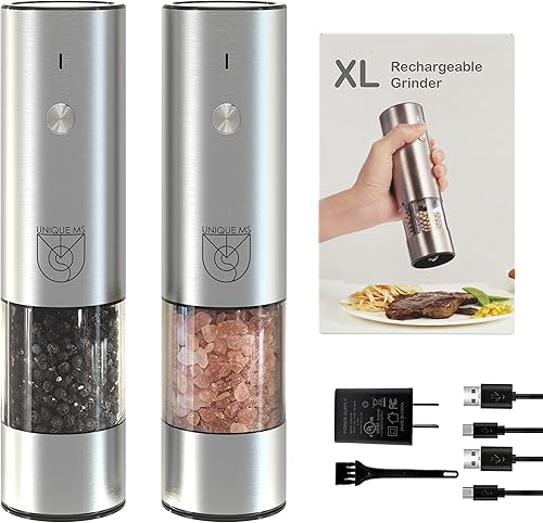 Juego de molinillo de sal y pimienta recargable, molinillo eléctrico de sal y pimienta, molinillo de pimienta eléctrico para especias (soporte de