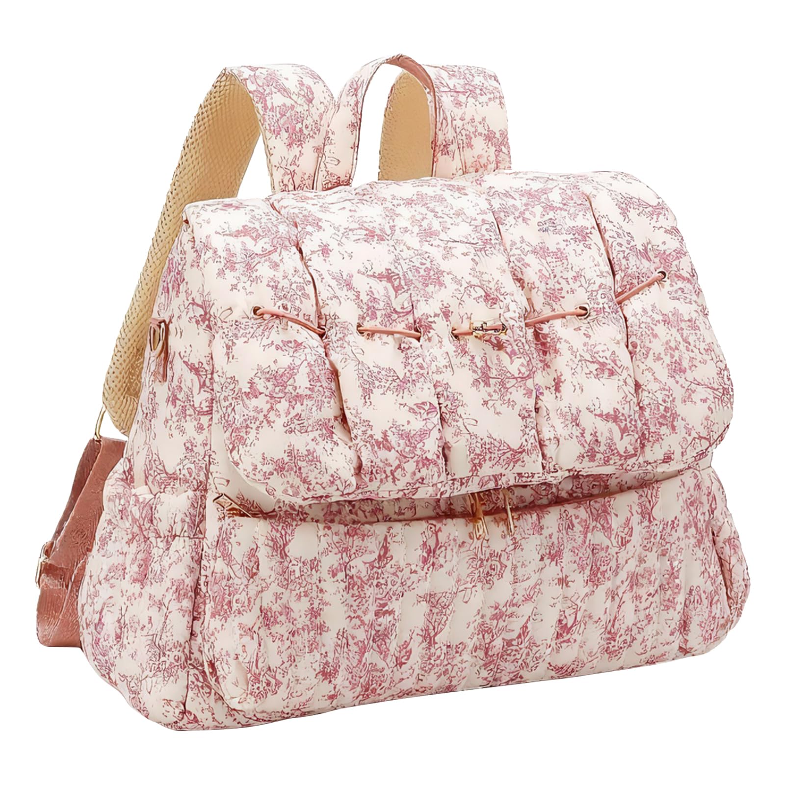 Borsa fasciatoio floreale per pannolini, zaino in cotone trapuntato, borsa da viaggio per bambini, borsa da viaggio per bambini, borsa da ospedale per mamma, baby shower, regalo da viaggio con cinghie