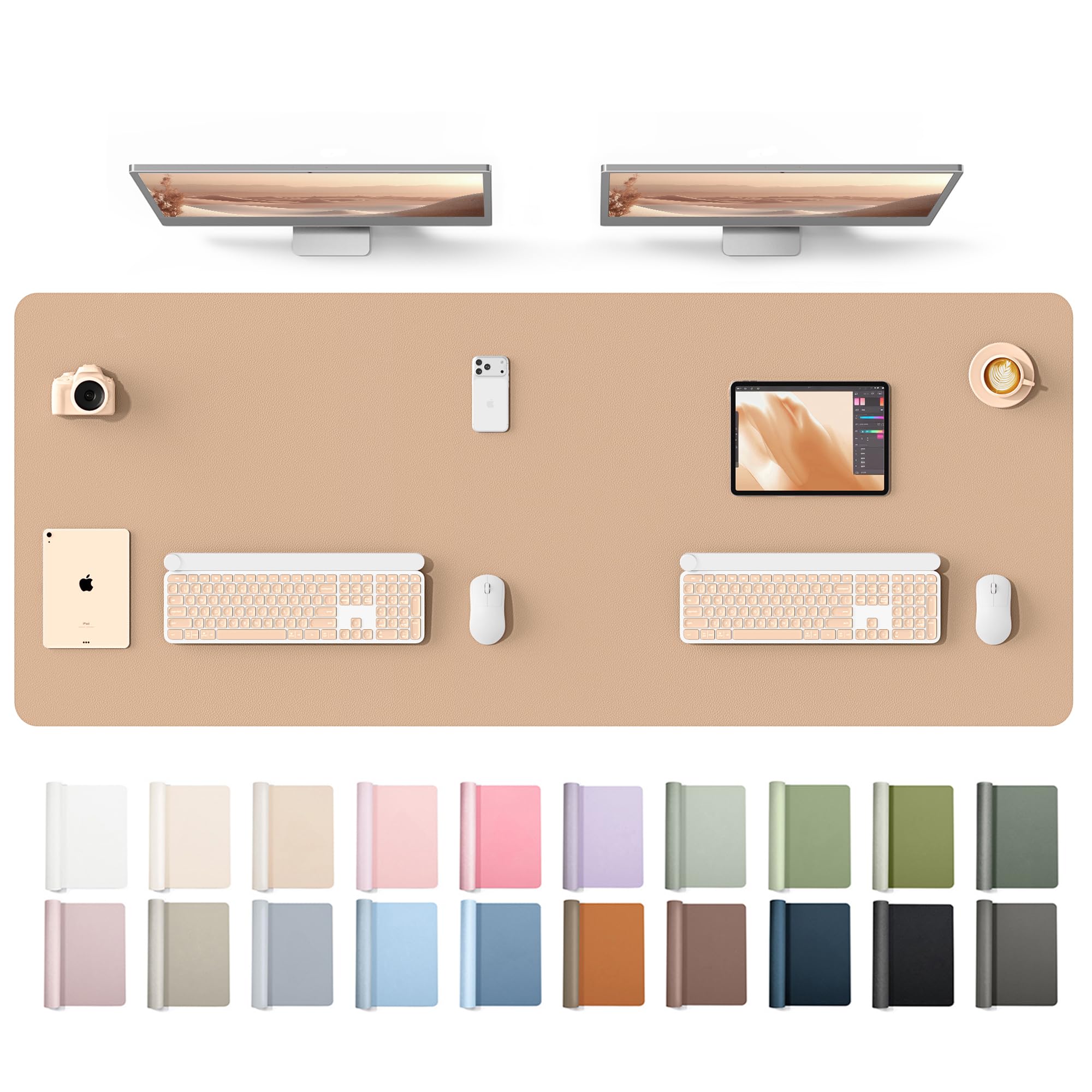YSAGi Leather Desk Protector, Office Mat, Large Mouse Mat, Non-Slip PU Leather Blotter, Laptop Desk Mat, Waterproof Writing Pad for Office and Home(Latte, 63" x 24")