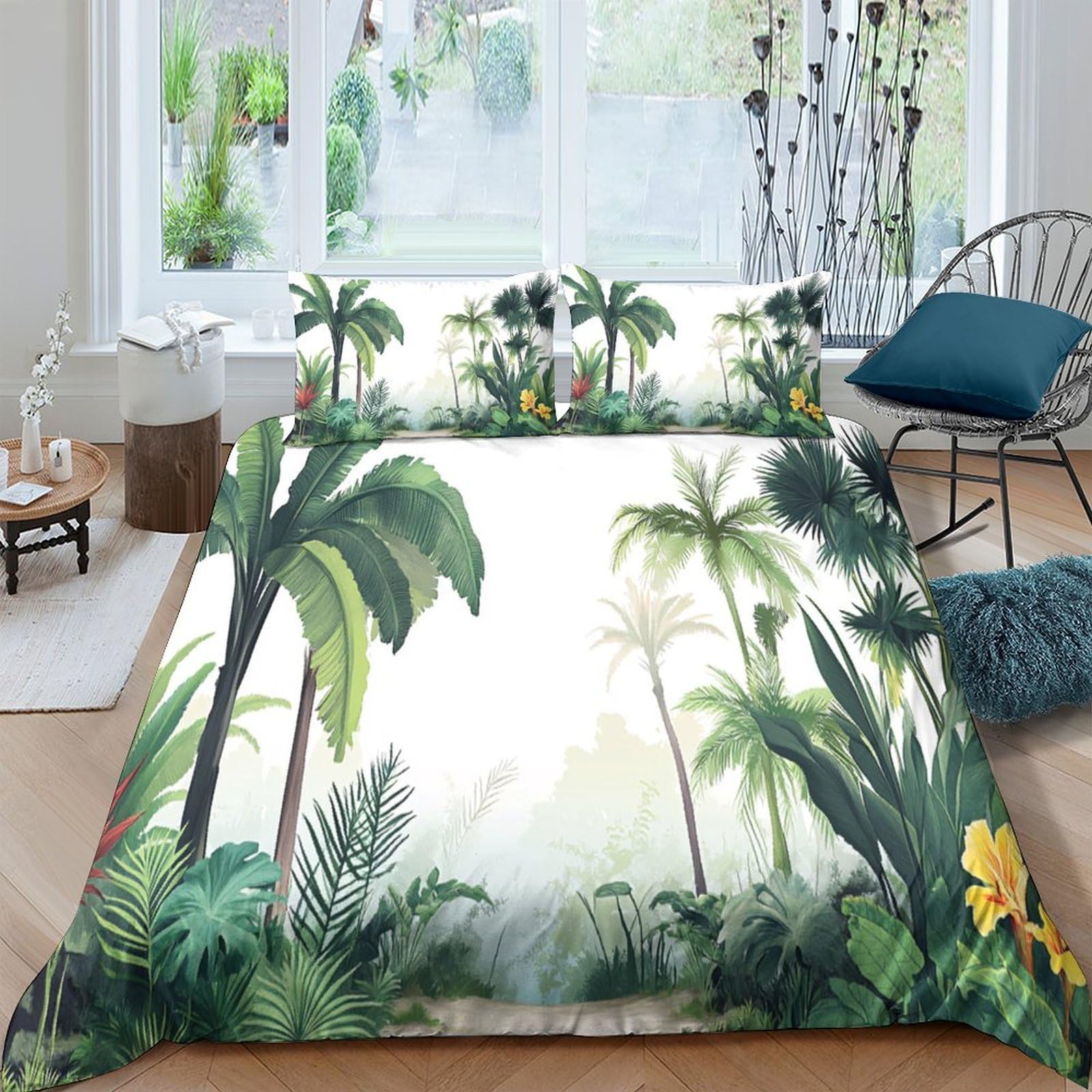 Ctjqhvkz Style-2 3D Printed Tropical Rainforest Fitted Sheet Microfiber Soft Botanical Palm Leaf Bed Cover For Bedroom Guest Room Decor Single（135X200cm）