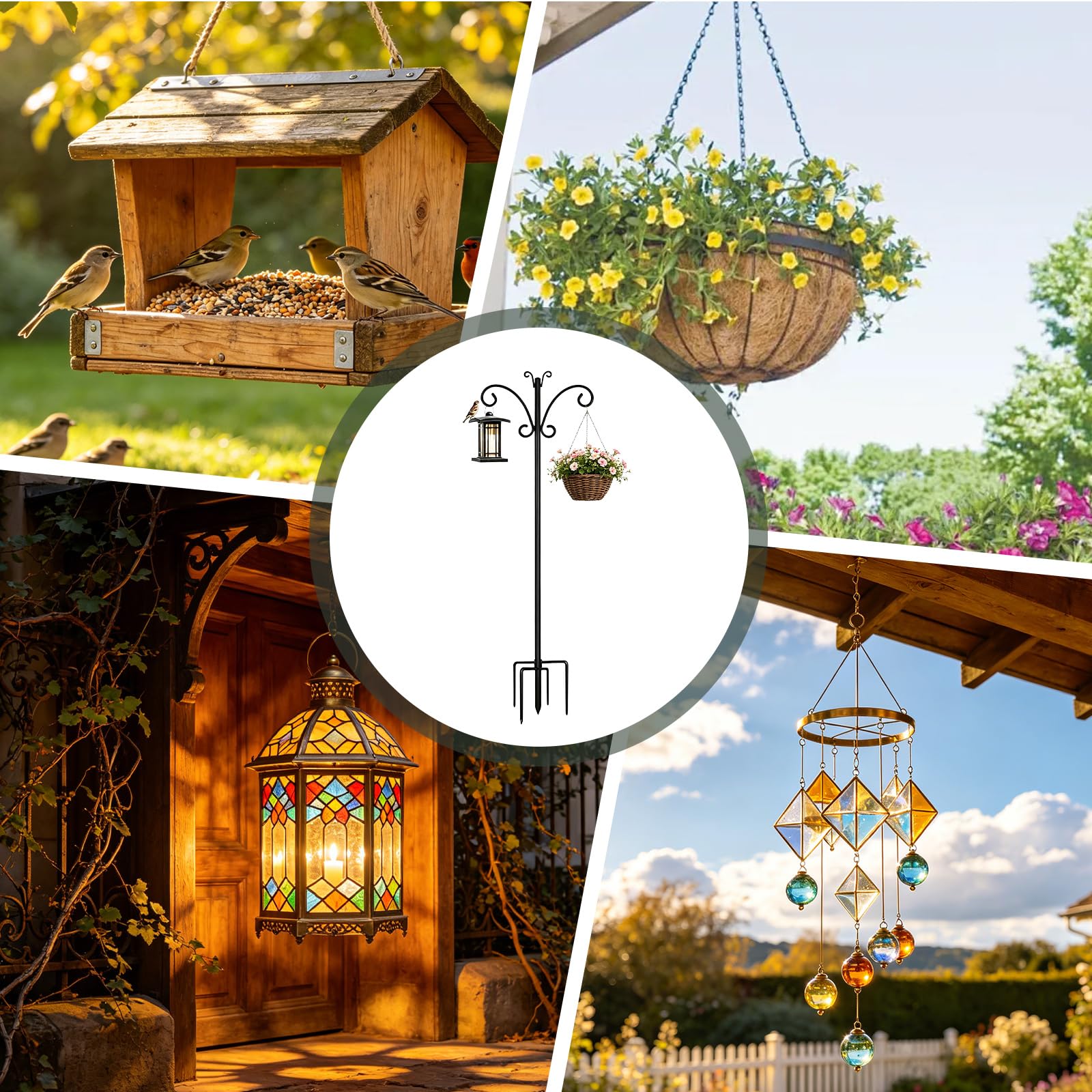 Schäferhaken Garten Schäferhaken für Vogelhäuschen, 234 cm Garden SchäferhakenS mit Schmetterlingskopf und 5 Zinken, Hirtenhaken, für Laternen Pflanzen Aufhänger Gartenhängepfahl Futterspender