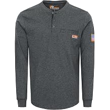 VATRENUS Mens FR Shirt 6oz Henley Work Tees Utility Pocket CAT2 100%Cotton | Flame Resistant Midweight Comfortable Shirt|Relaxed Fit Pre-Washed NFPA2112 Adjustable Cuffs Long Sleeve UL Label