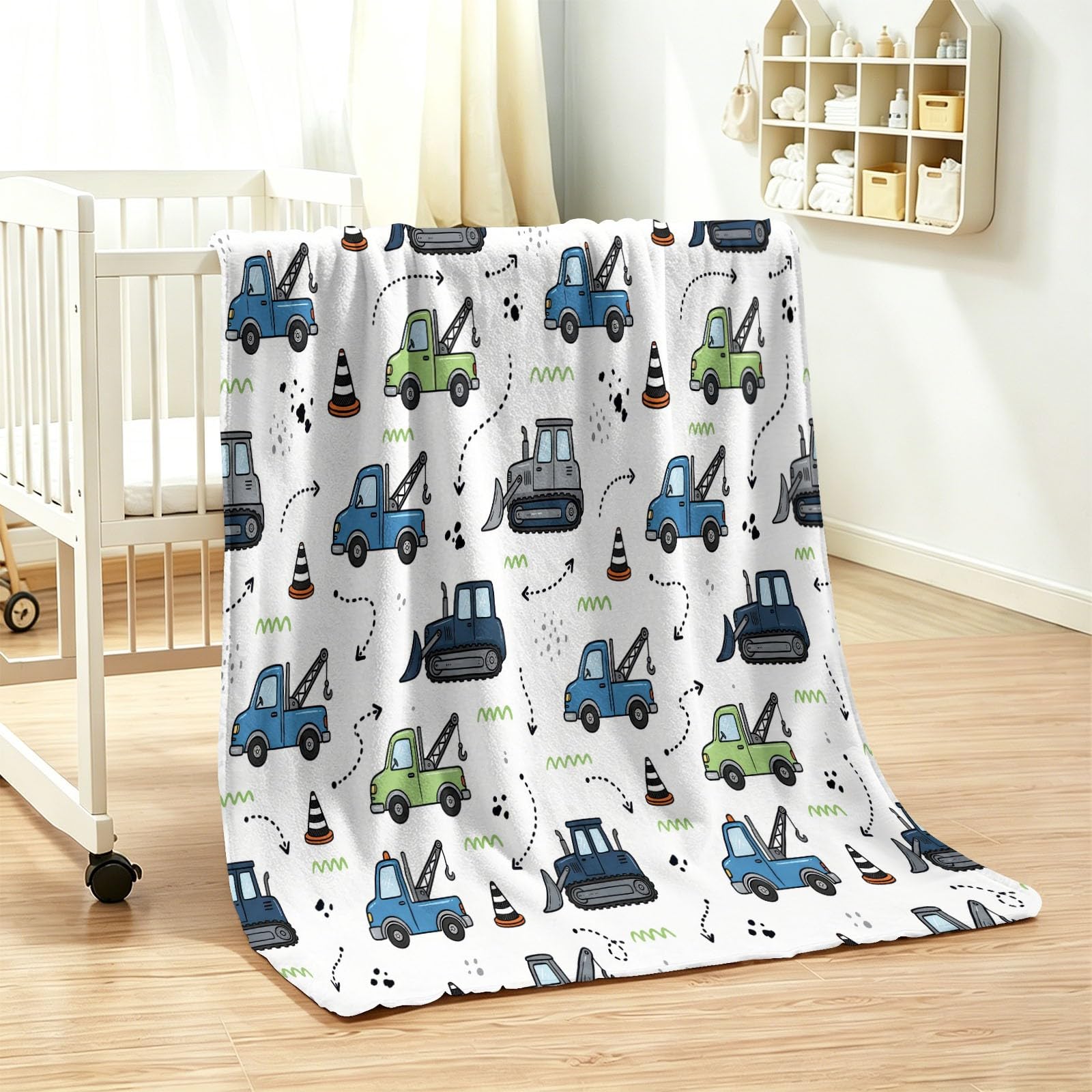 Manta mullida de 180 x 200 cm – Manta de franela suave de dibujos animados nórdicos reversible para sofá, sofá, vehículo de construcción, líneas flechas, manta de forro polar