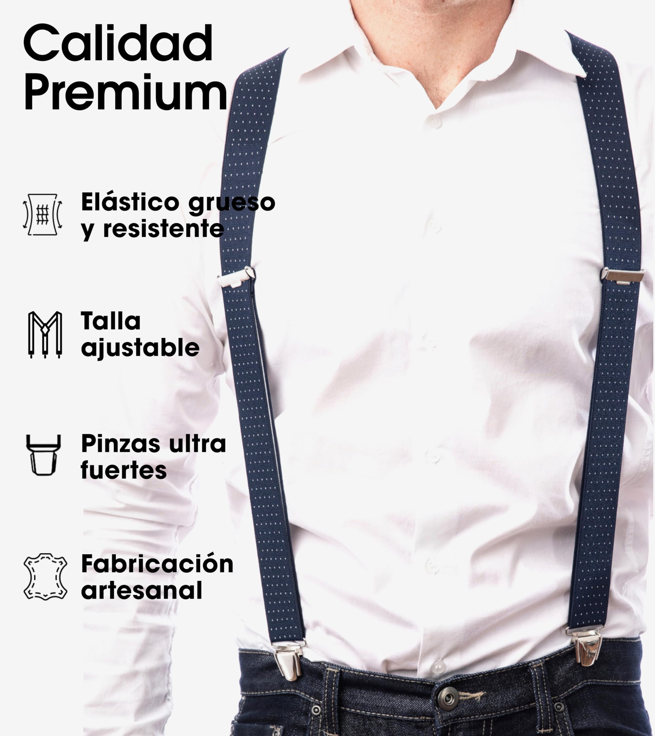 PIERROT Tirantes para Hombre - Clips Extra Fuerte - Tirantes Sólidos y Artesanales para Hombres Garantía de por vida - Tirantes para Pantalones - Una Talla Para Todos
