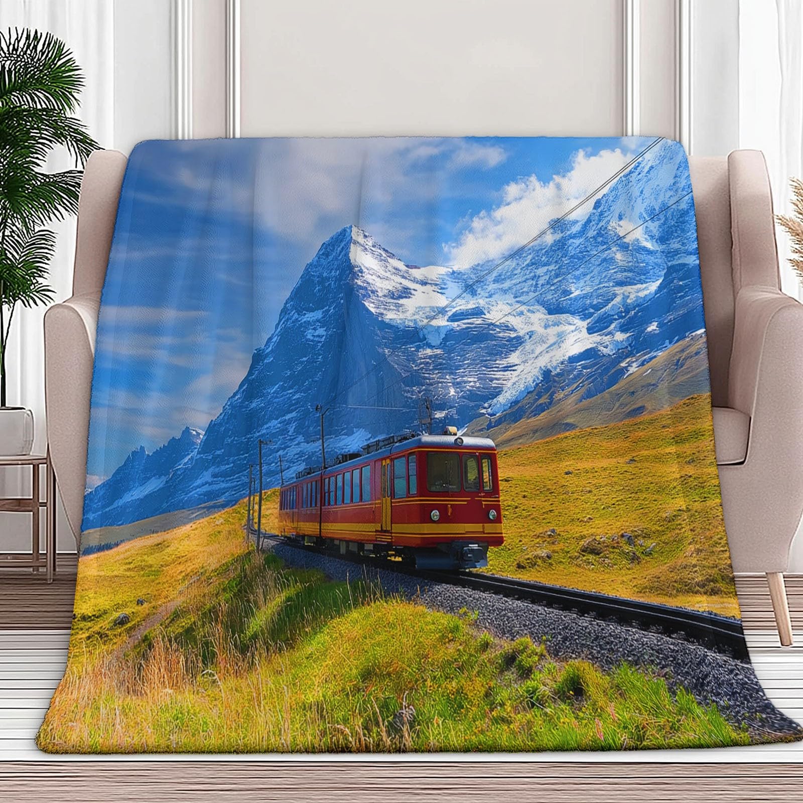Générique Couverture 220 x 240 cm, Couverture de Lit Surréalisme Voiture De Tourisme Montagnes Douce et Duveteuse Douillette pour Toutes Les Saisons - Plaid Polaire Bleu pour Adultes Et Enfants