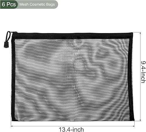 Miniatura 2 de YOKIVE Paquete de 6 bolsas de malla para cosméticos, estuches de nailon A4 | Organizadores de viaje con cremallera, bolsa de maquillaje, ideal para
