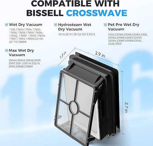 Miniatura 2 de Paquete de 6 filtros 1866 compatibles con Bissell Crosswave 3888A 1785 2210 2211 2304 2306 2551 2554 2590 2593 2596 CrossWave Wireless Max todo