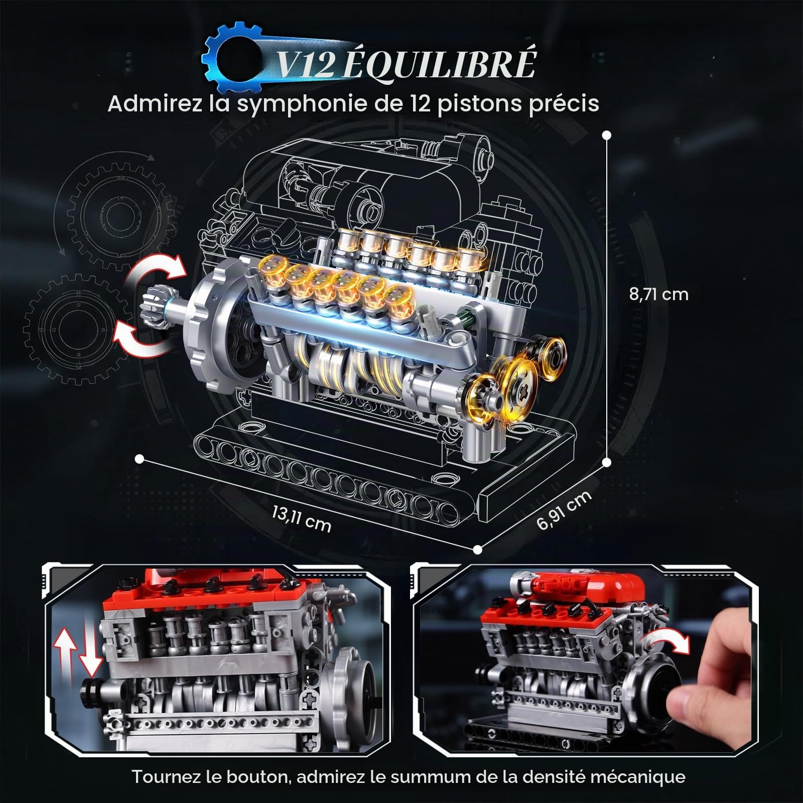 JMBricklayer Kit de Maquette de Moteur 3-en-1 qui Fonctionne, Kits Moteur V8 V12 W16 pour Adultes Adolescents, Jouet STEM Cadeau de Collection pour Passionnés d'Auto