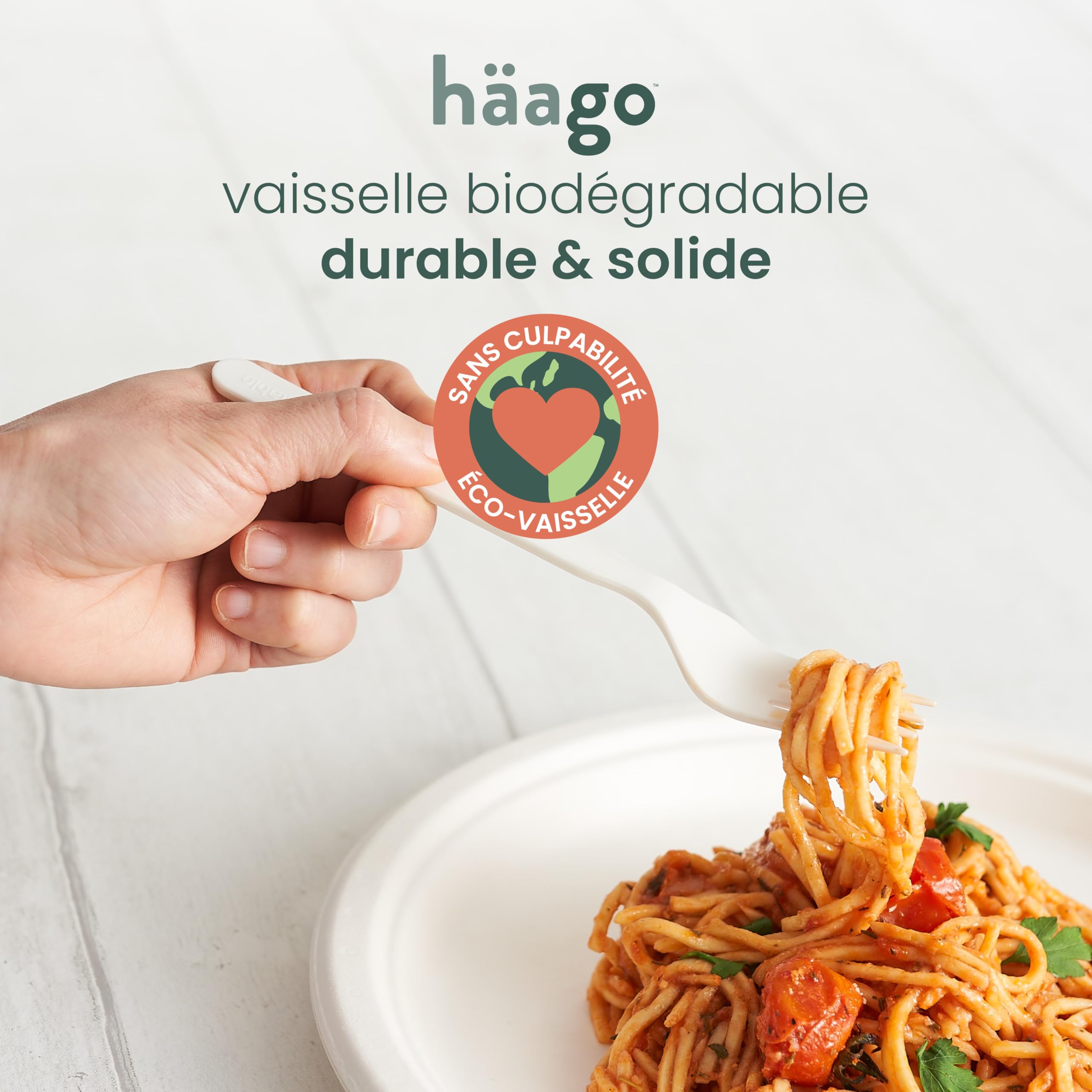 HAAGO 200 Fourchettes Réutilisables en PLA Blanc 18 cm / 7" – 100% Naturel, Lavables, Compostables, Solides – Pour Repas, Fêtes, BBQ, Buffet, Traiteur