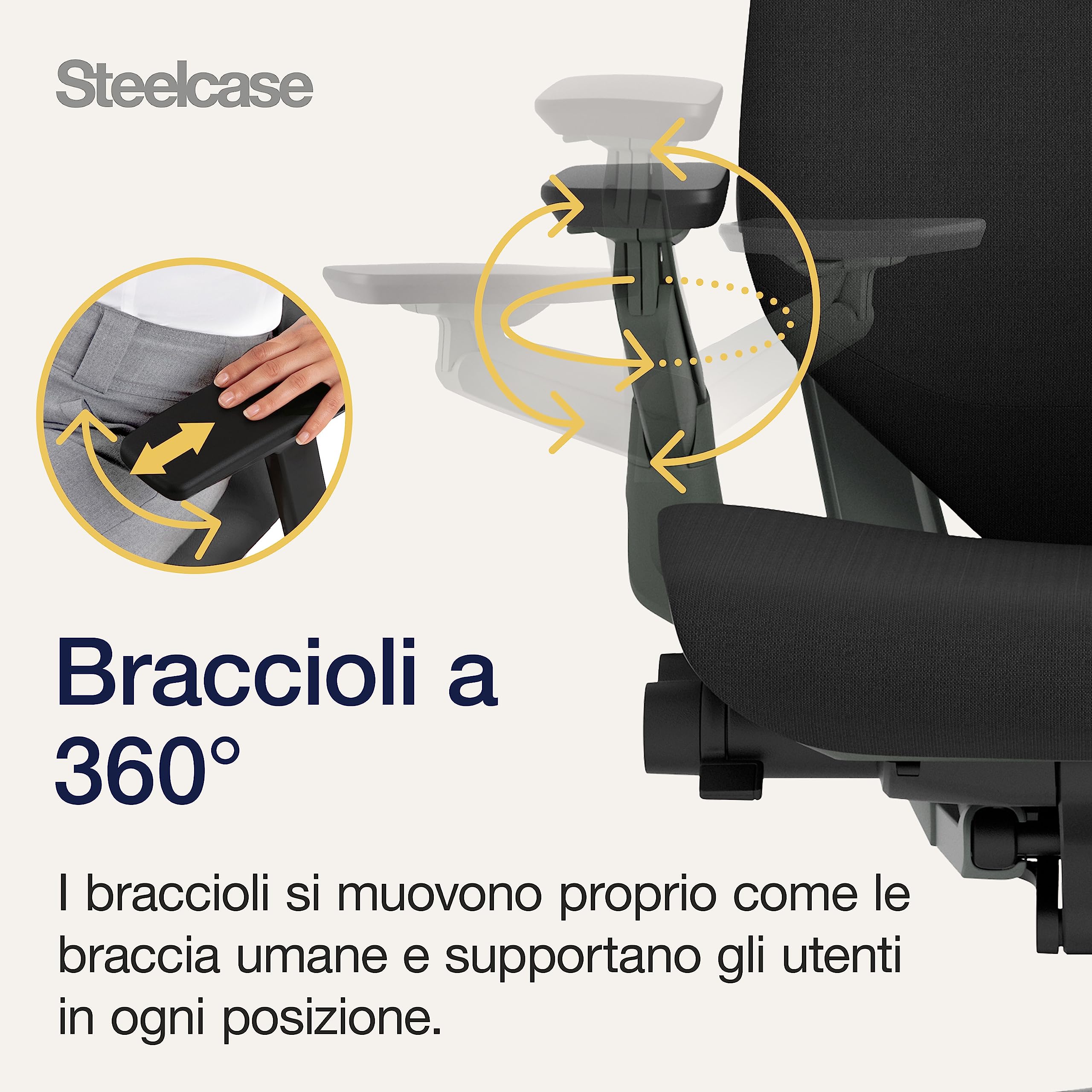 Sedia da ufficio ergonomica Steelcase Gesture con braccioli regolabili a 360°, supporto lombare 3D Live Back, poggiatesta regolabile Onyx; Prodotto in Europa | Prodotta in Francia, garanzia 12 anni, facile da montare, ruote universali, materiali premium,