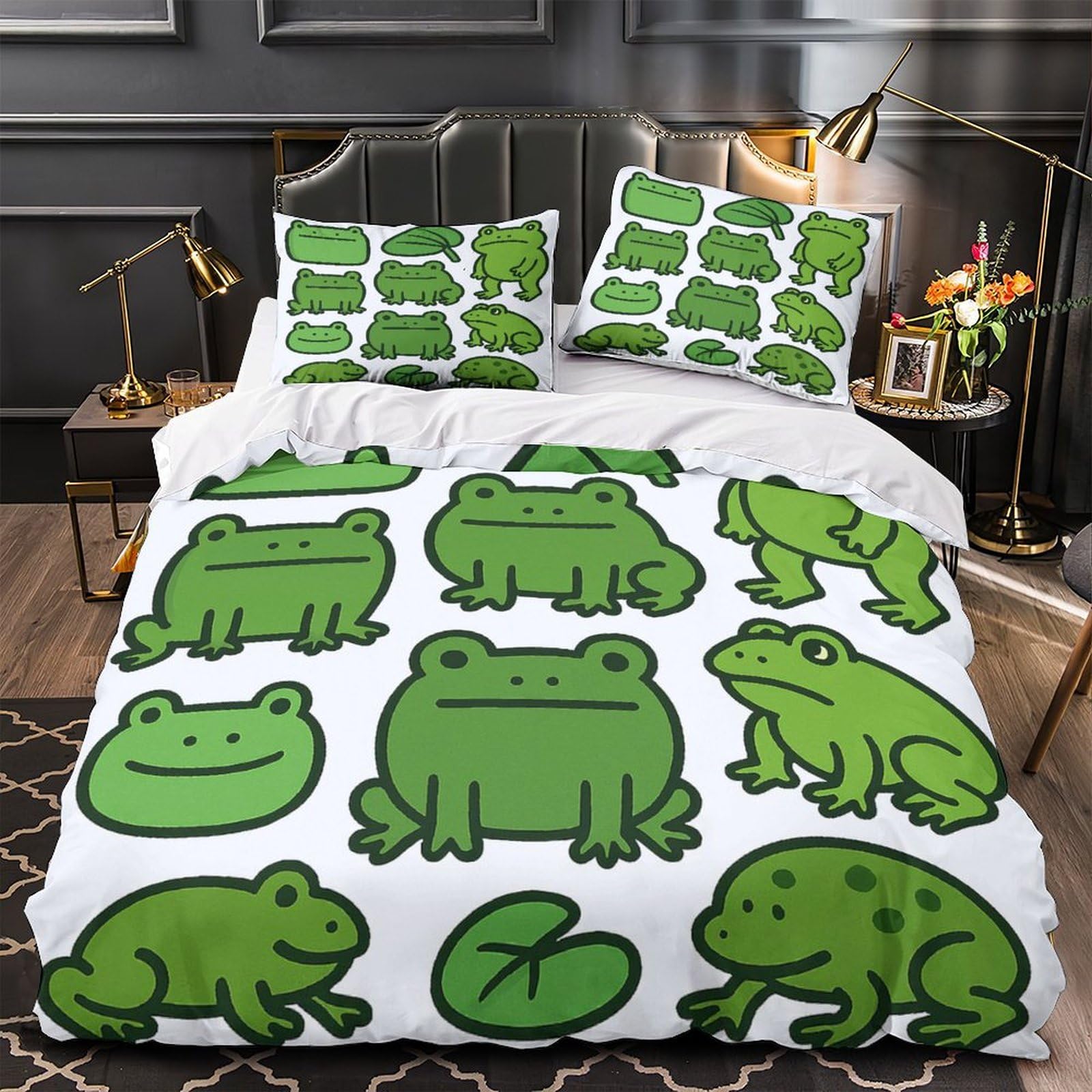 Parure de lit grenouille 135x200cm avec housse de couette microfibre et taie