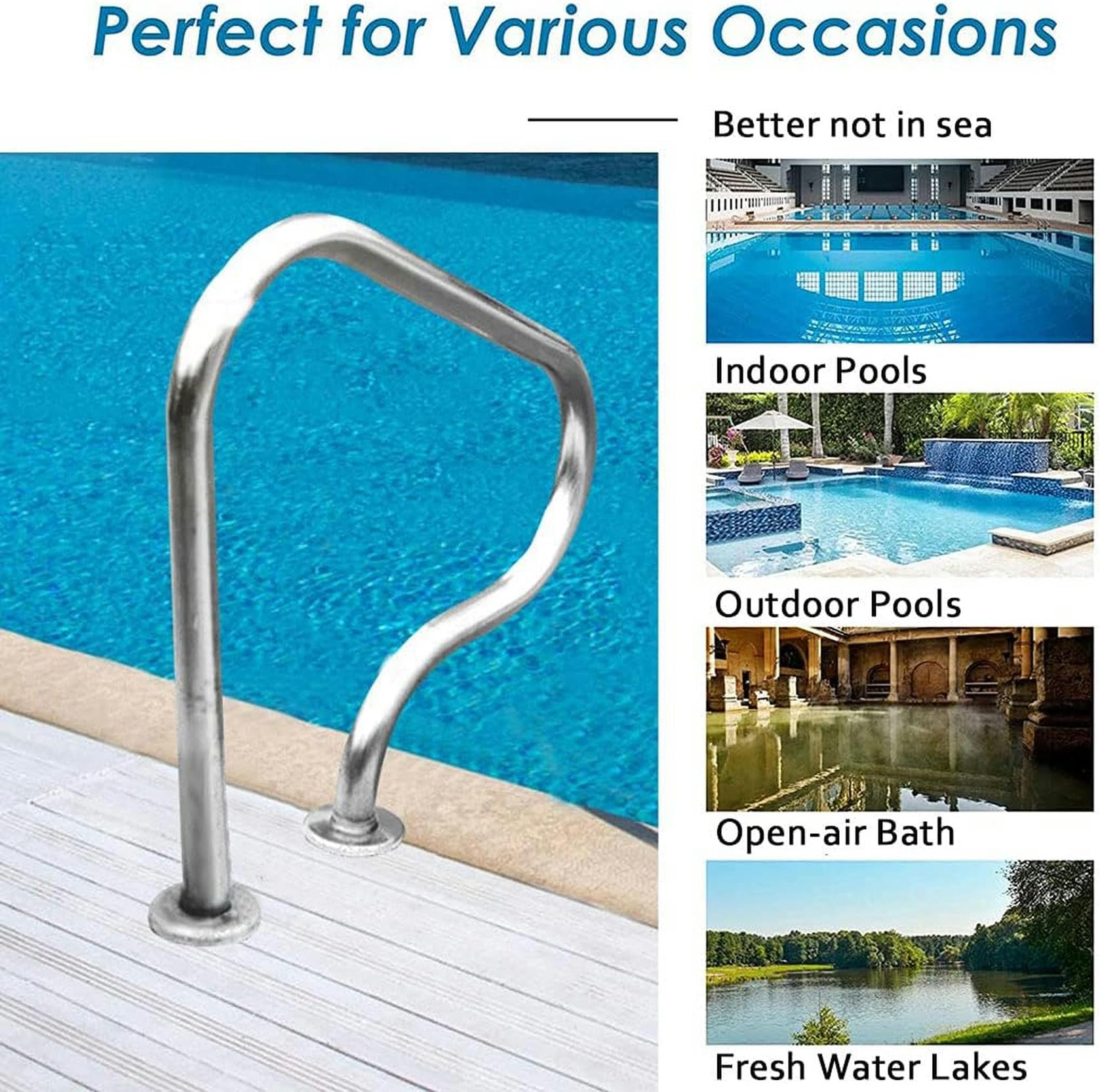 1 Barandilla para Piscina, pasamanos para Piscinas enterradas, pasamanos para Piscina, Fabricado en Acero Inoxidable 304, fácil de Instalar.