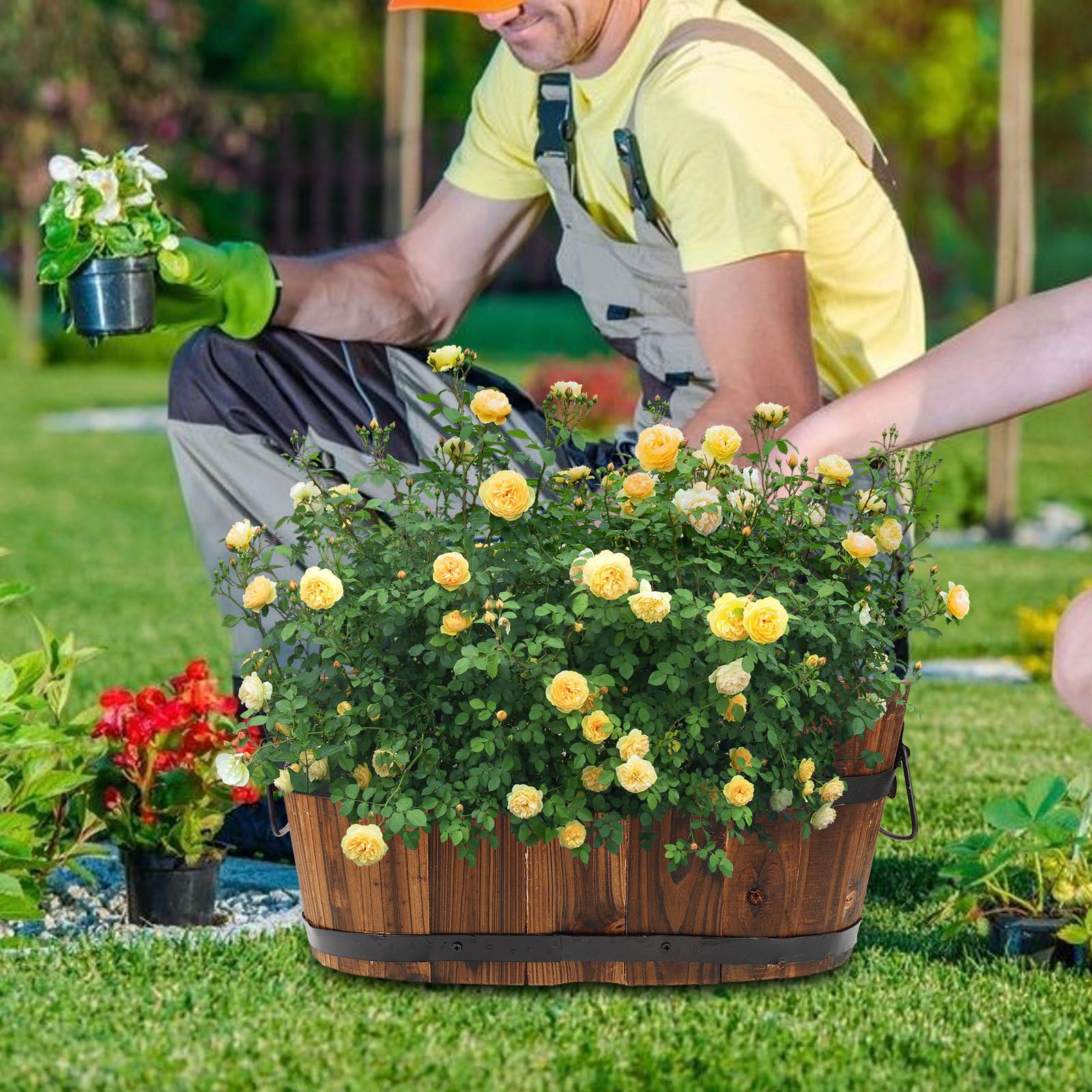 WOONEKY Holz Pflanzkübel Recycelbar Für Wohnzimmer Und Balkon Multifunktional Gemüse Gartenbedarf Pflanzgefäße 30x20x25cm